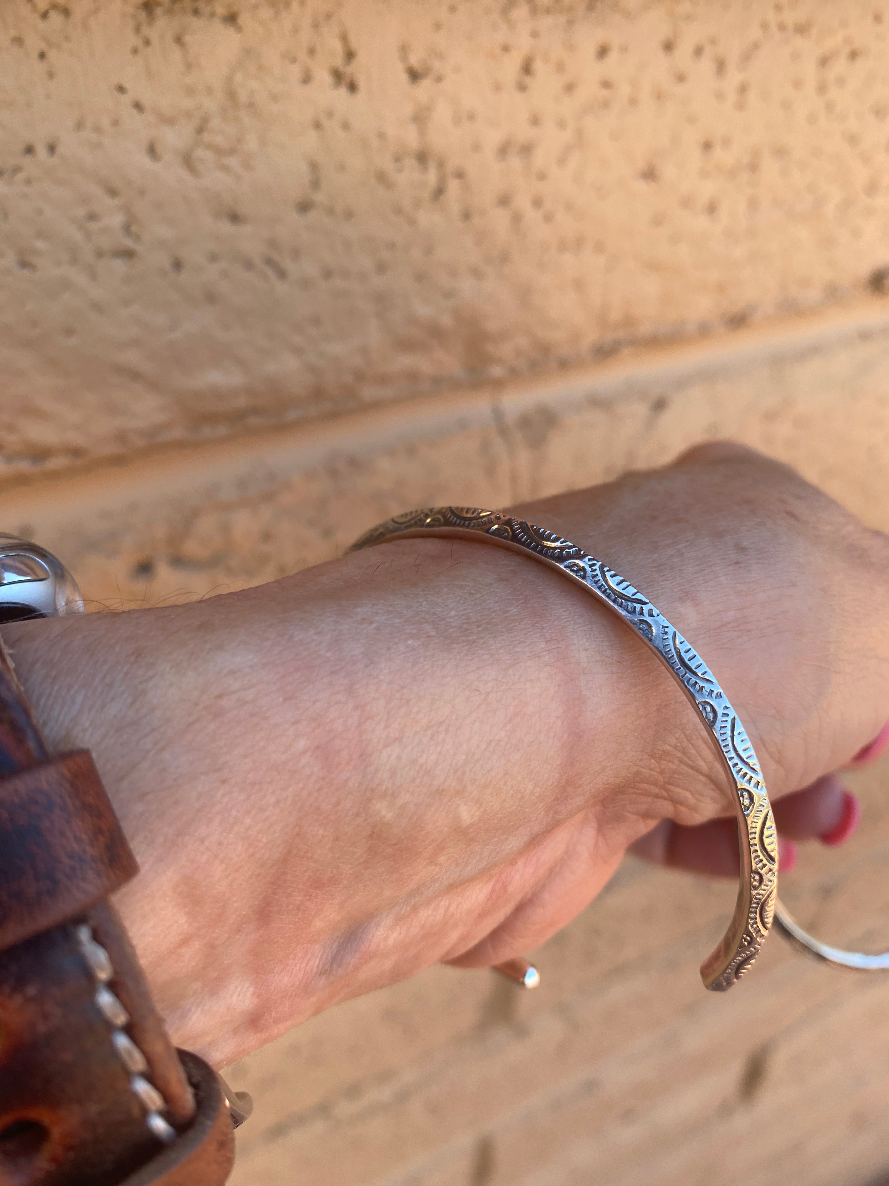 Handmade Sterling Silver Hand Stamped Dome Stacker Cuff