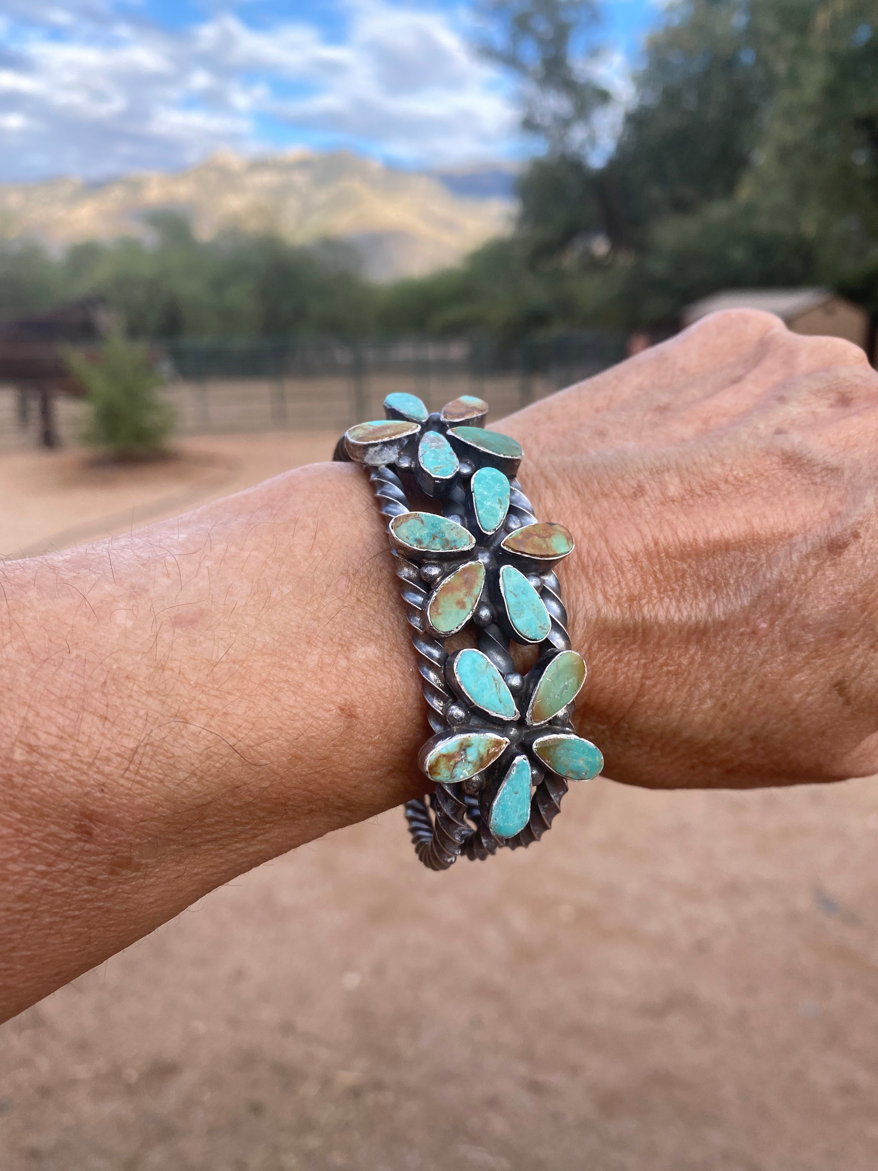 Navajo Jacqueline Silver Royston Turquoise & Sterling Cluster Cuff