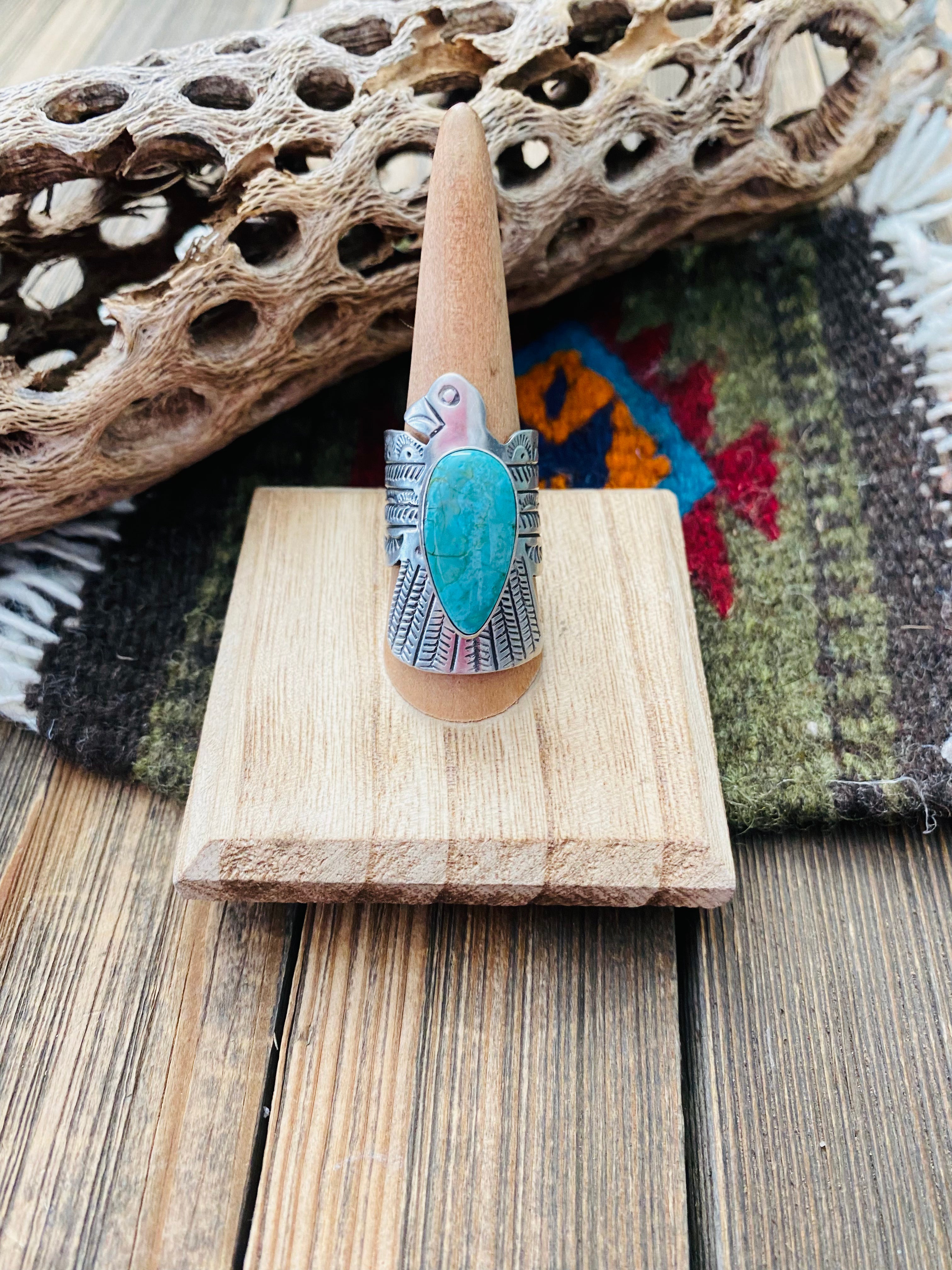 Navajo Sterling Silver & Turquoise Thunderbird Ring