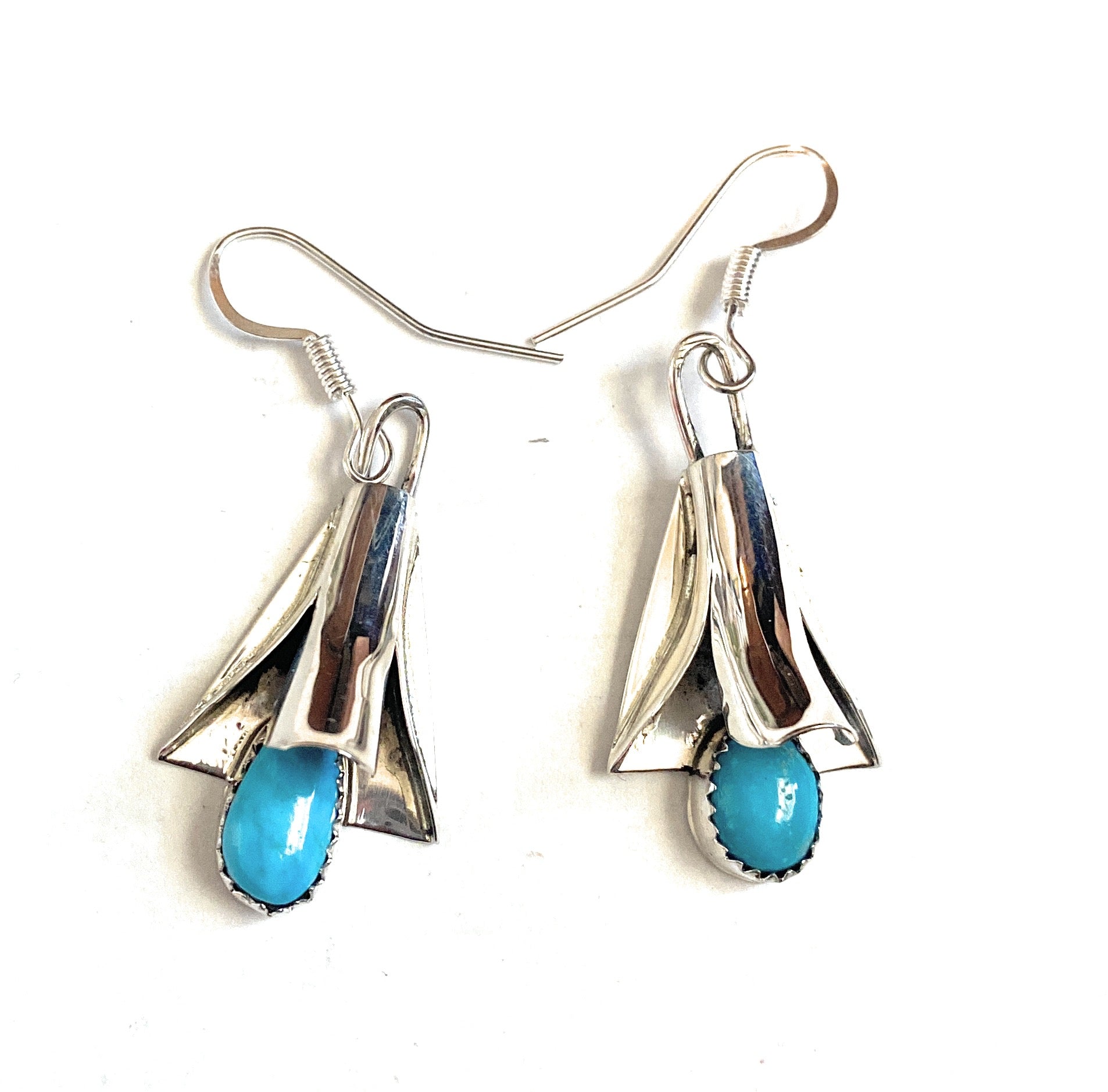 Navajo Turquoise & Sterling Silver Blossom Dangle Earrings