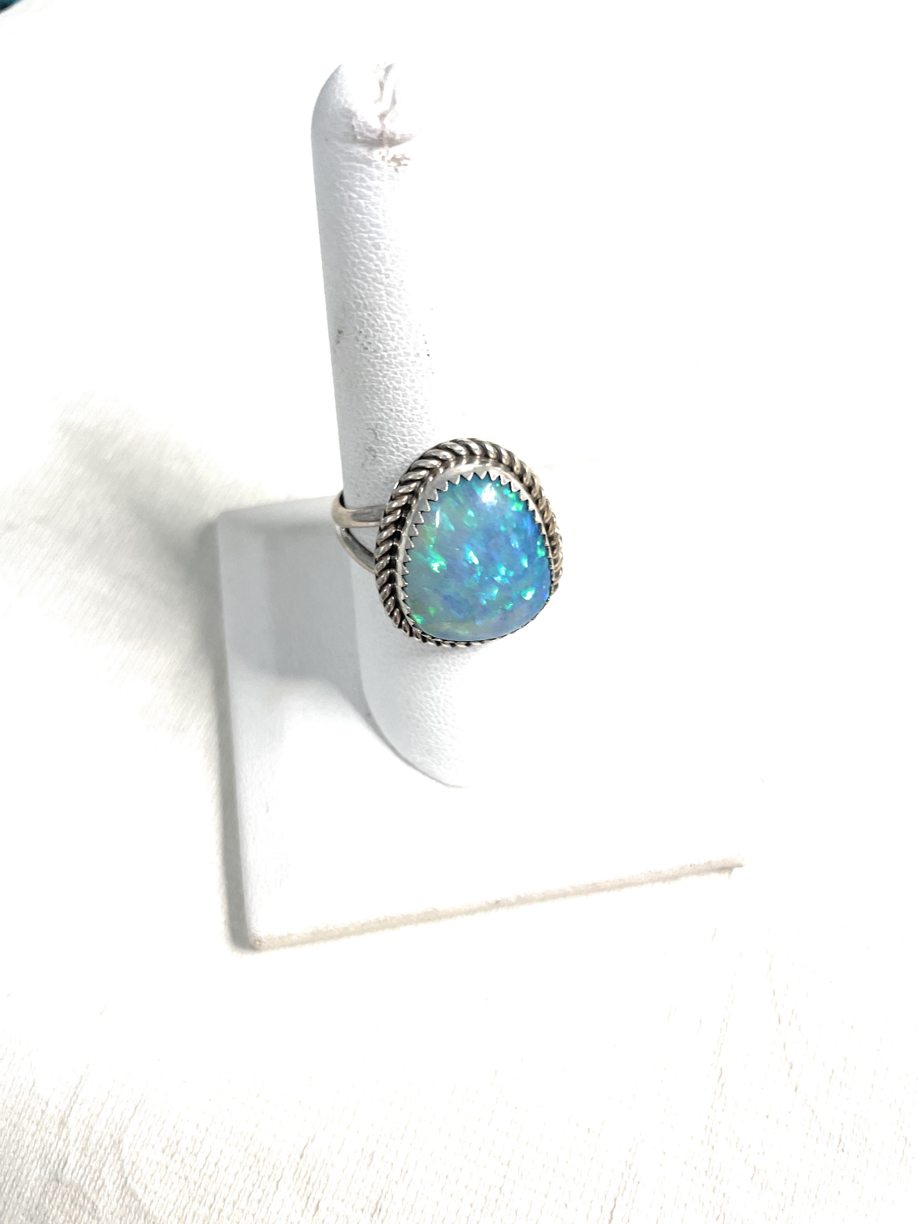 Navajo Man Made Sterling Silver & Opal Ring