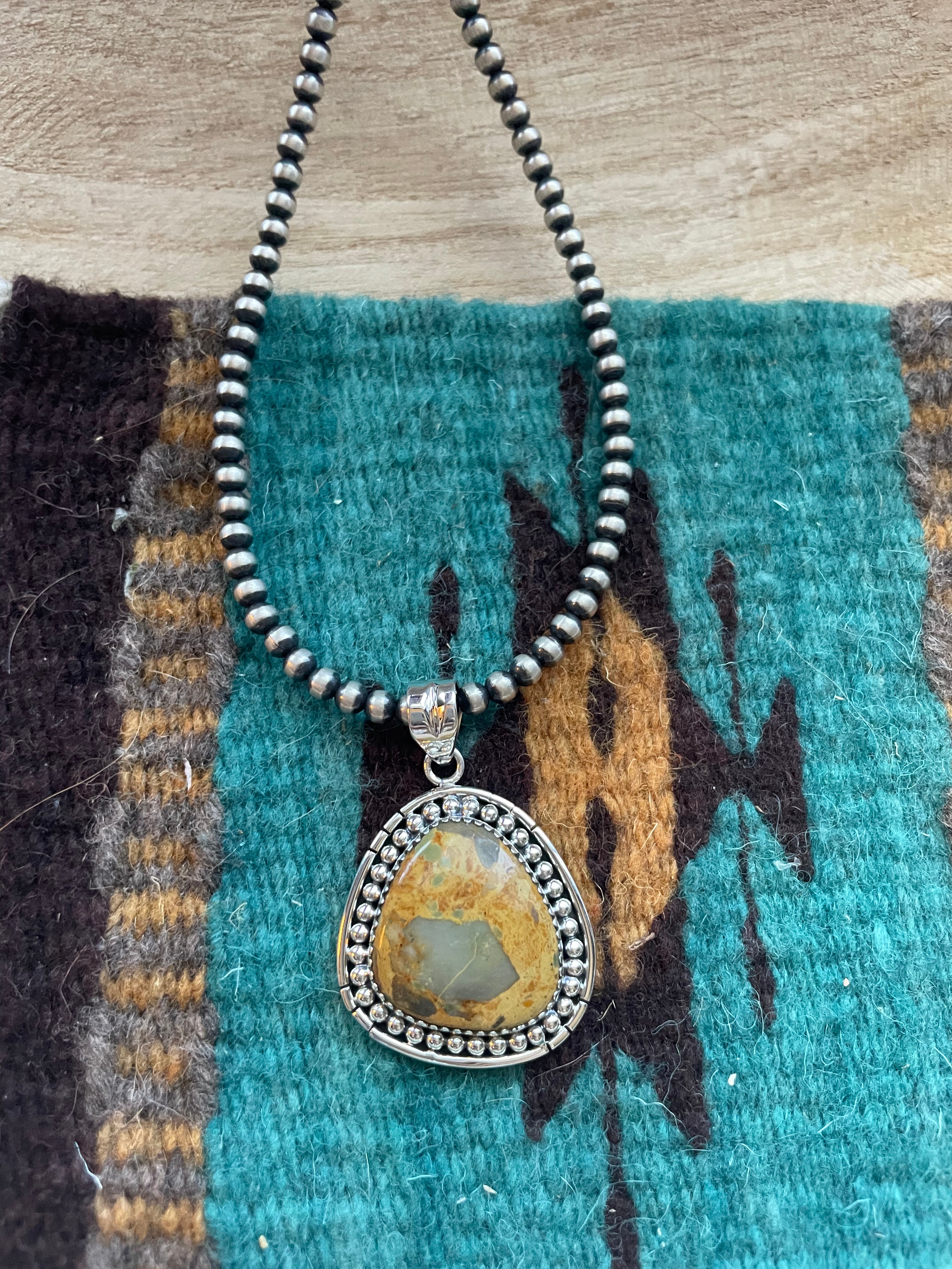 Handmade Sterling Silver & Turquoise Pendant Signed Nizhoni