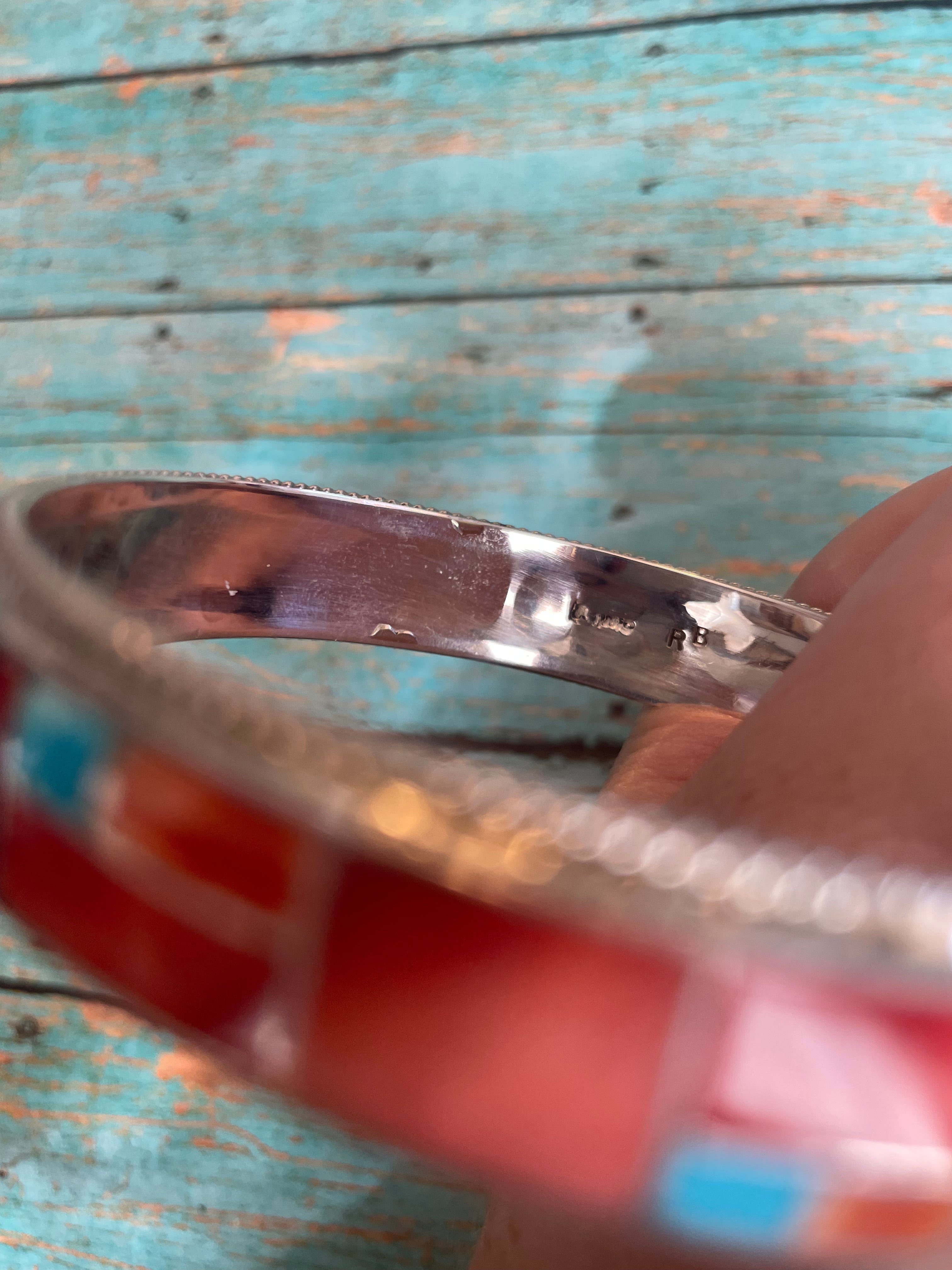 Navajo Turquoise & Spiny Inlay Sterling Silver Bangle