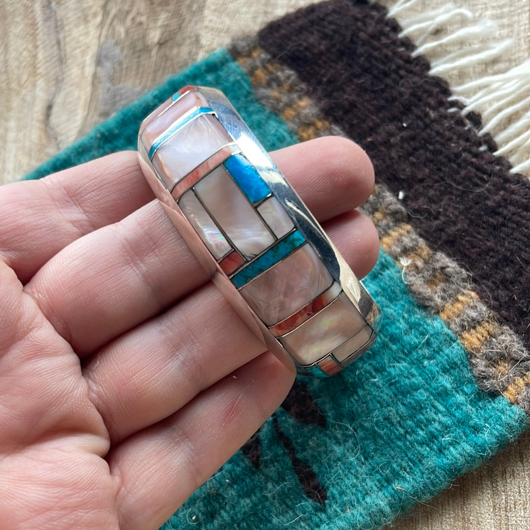 Navajo Multi Stone & Sterling Silver Inlay Cuff Bracelet