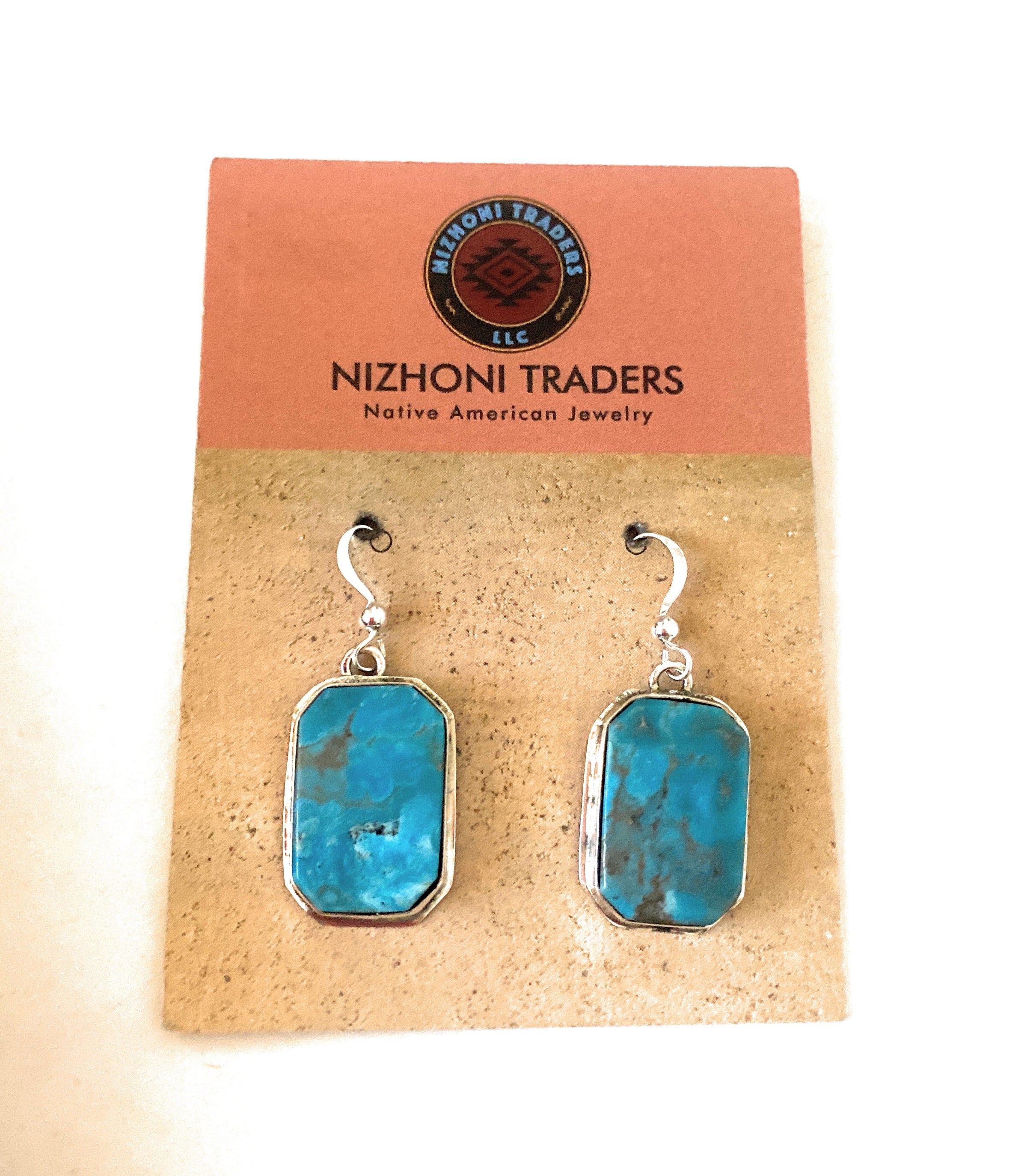 Navajo Kingman Turquoise & Sterling Silver Dangle Earrings Signed