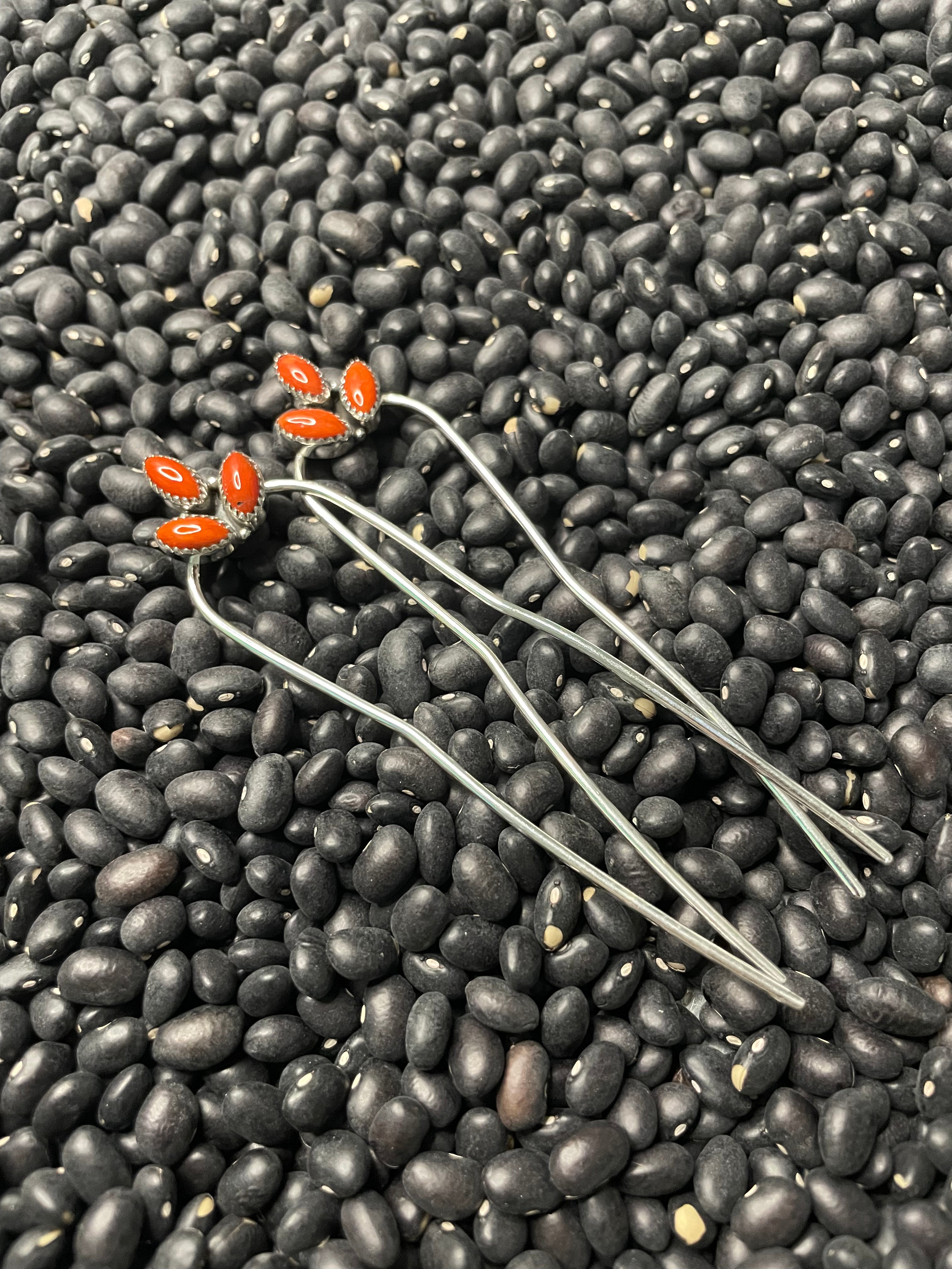 Handmade Coral & Sterling Silver Hair Pin