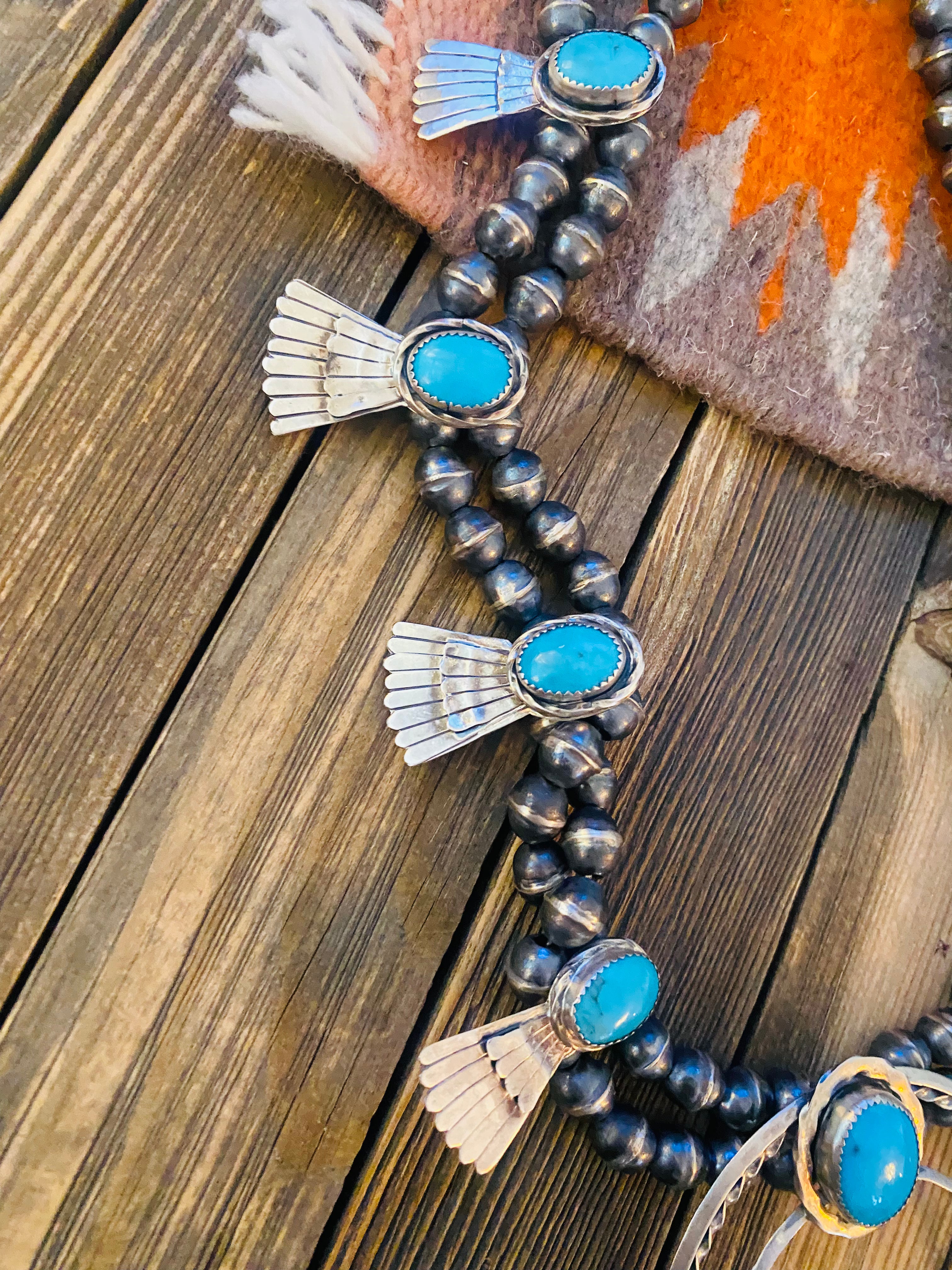 Old Pawn Vintage Navajo Turquoise And Sterling Silver 4 Piece Set