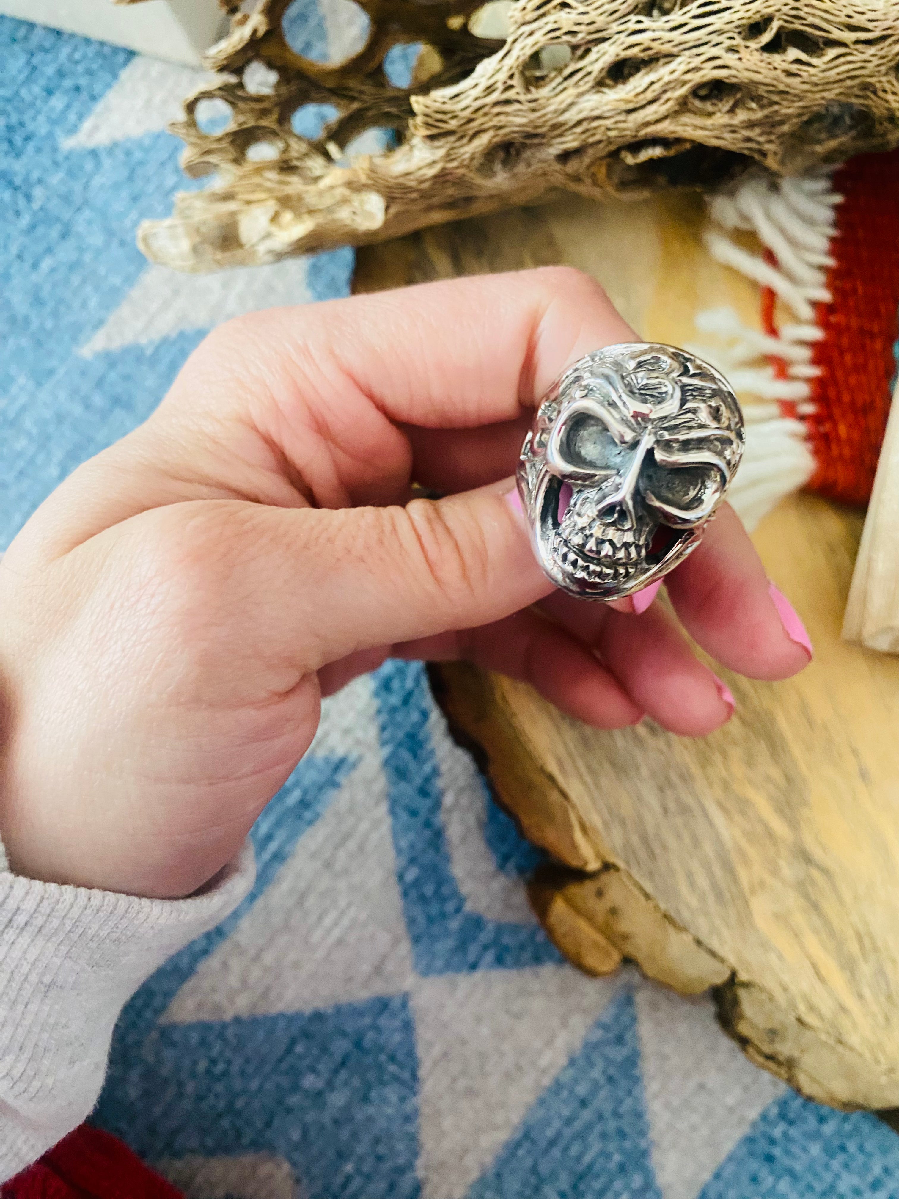 Handmade Sterling Silver Skull Ring Size 10.25