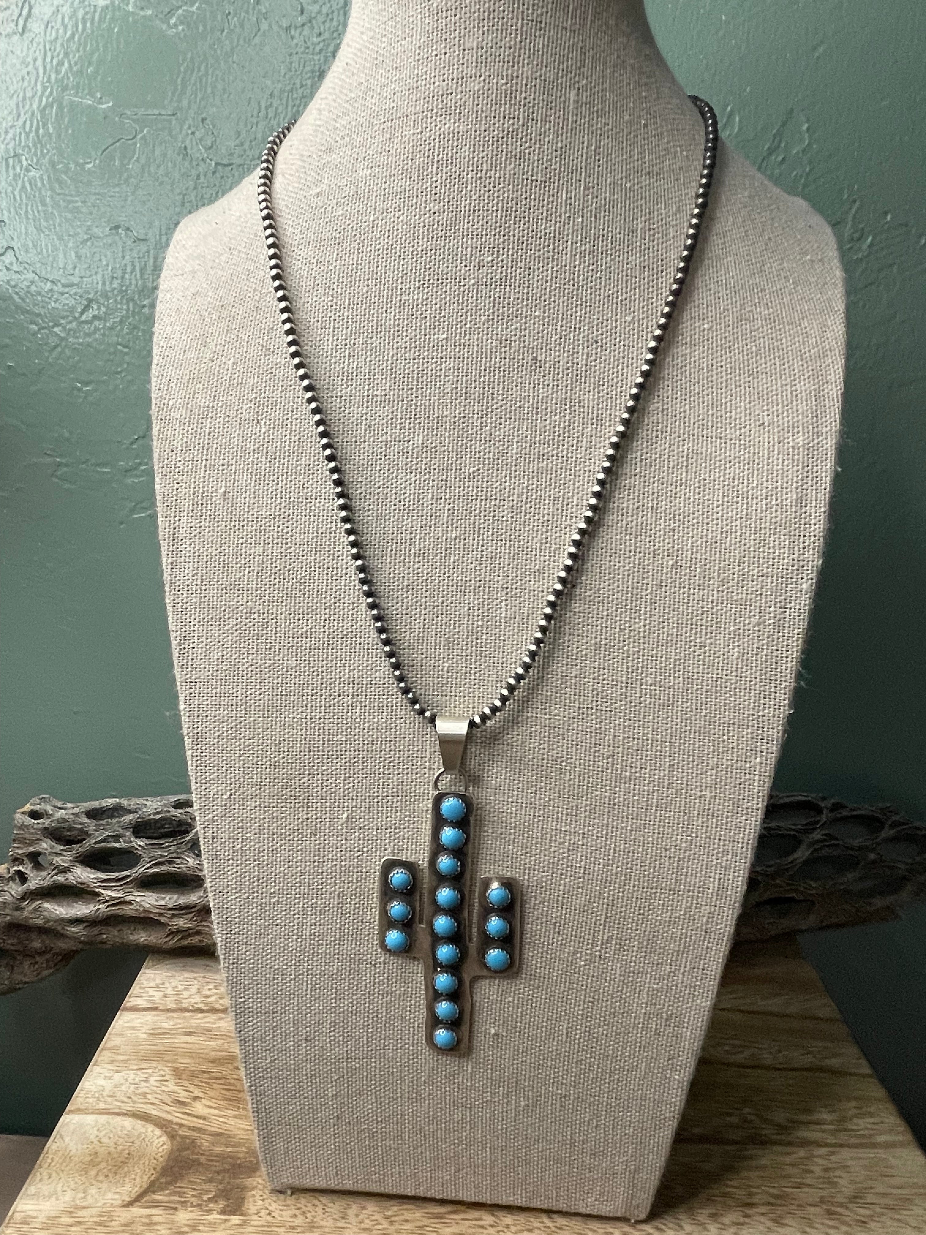 Navajo Sterling Silver & Turquoise Cactus Necklace