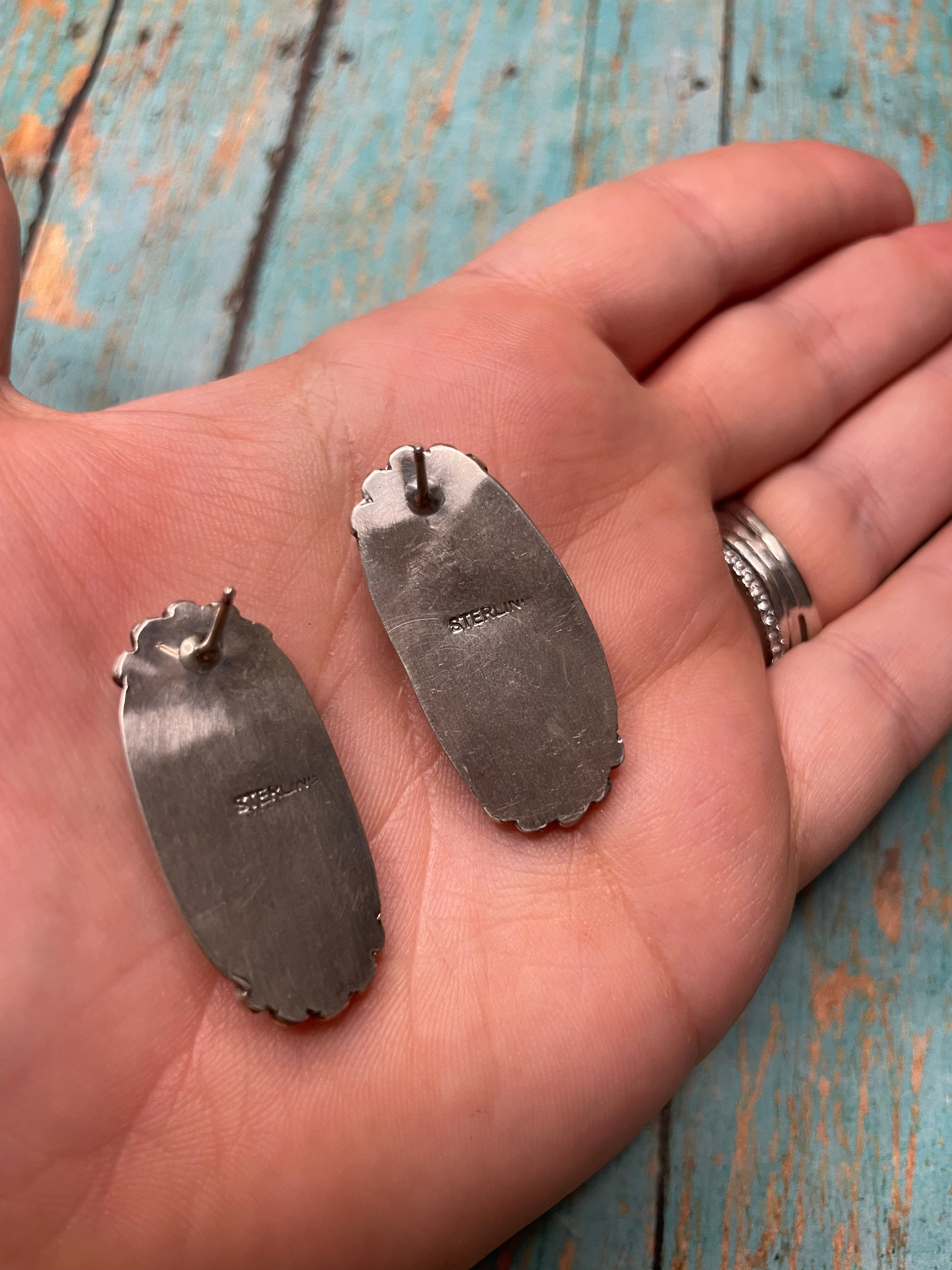 Navajo Turquoise And Sterling Silver Post Earrings