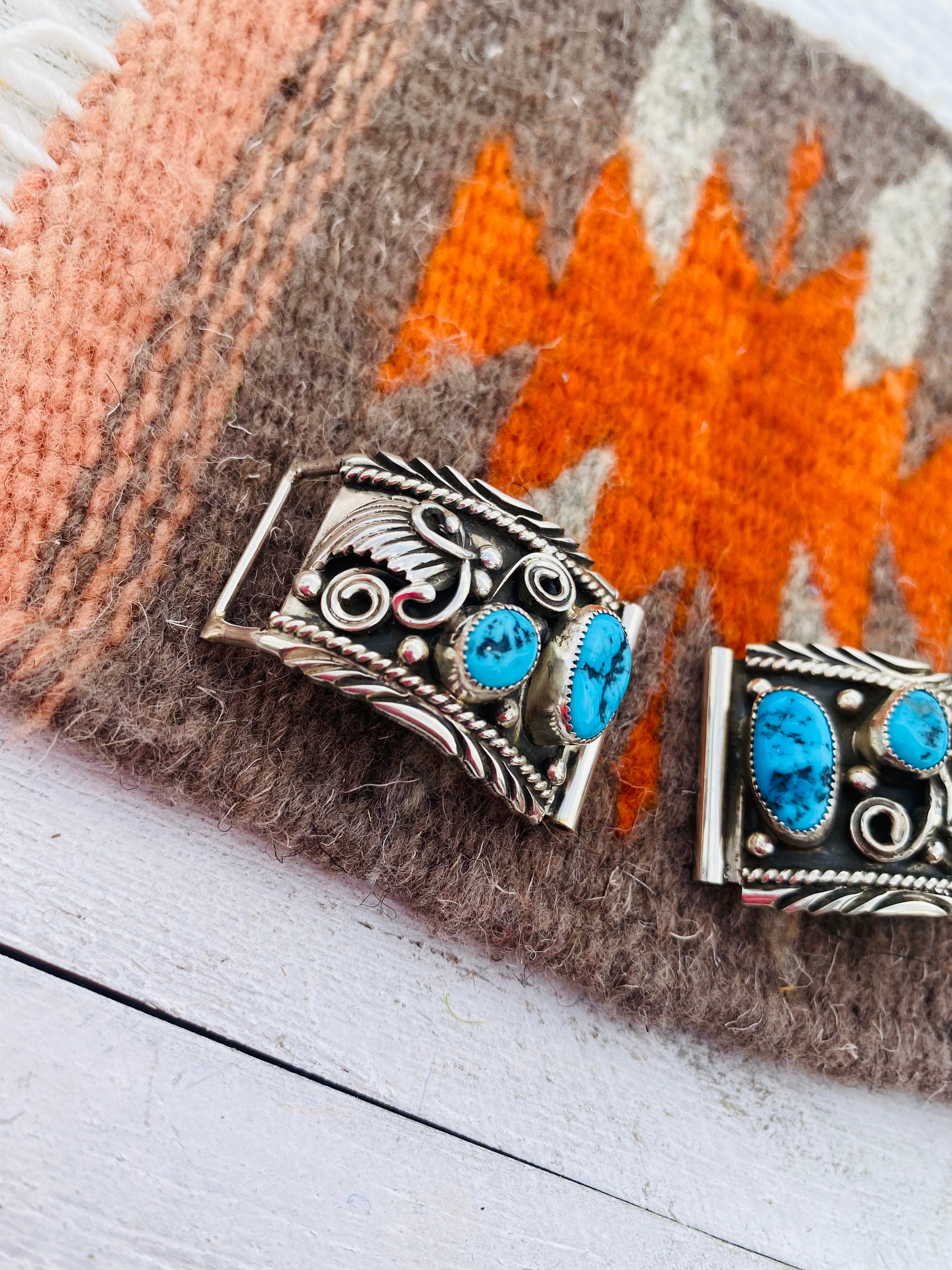 Navajo Kingman Turquoise & Sterling Silver Watch Ends