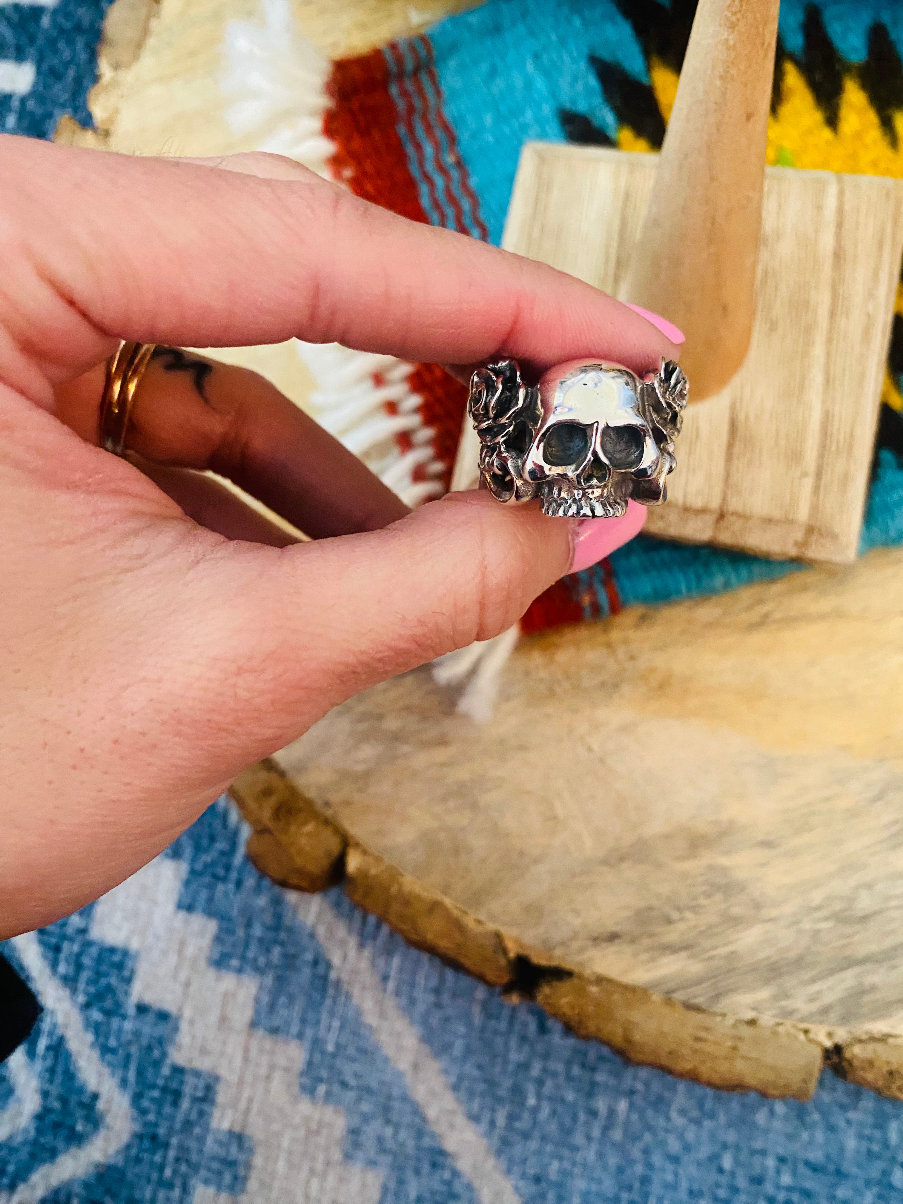 Handmade Sterling Silver Skull Ring Size 6