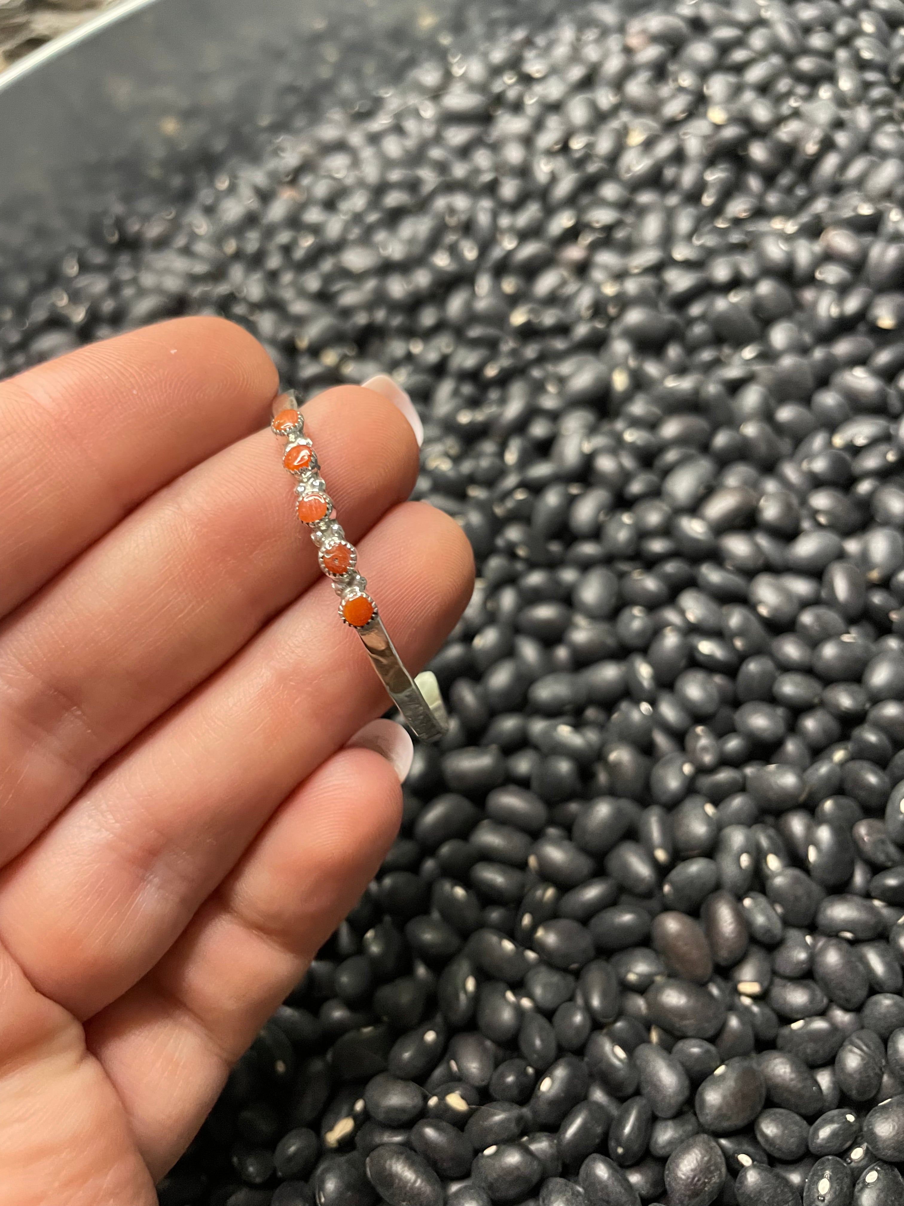 Handcrafted Sterling Silver & Coral Baby Cuff Bracelet