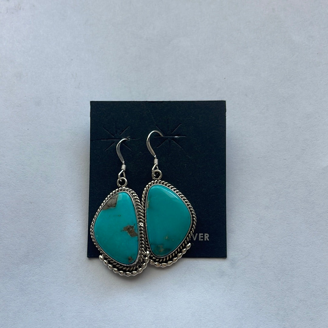 Beautiful Navajo Sterling Silver Turquoise Dangle Earrings Signed