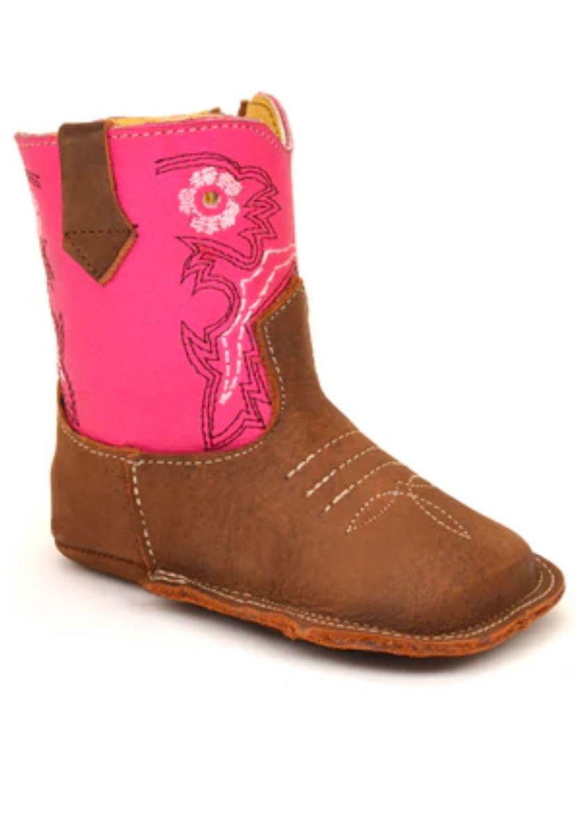 Western Leather infant Baby Boots Fuchsia