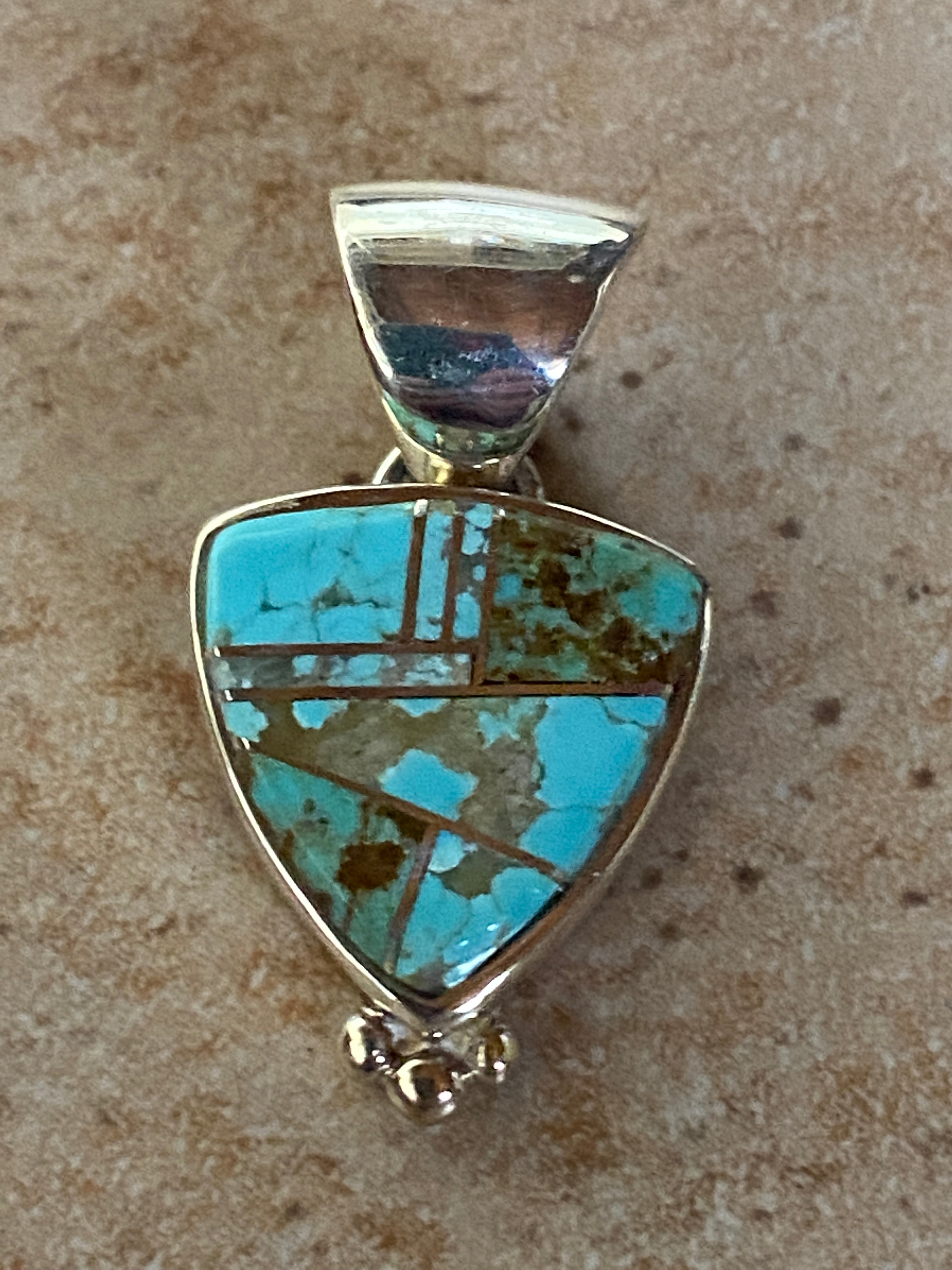 Navajo Turquoise 8 & Sterling Silver Triangle Pendant