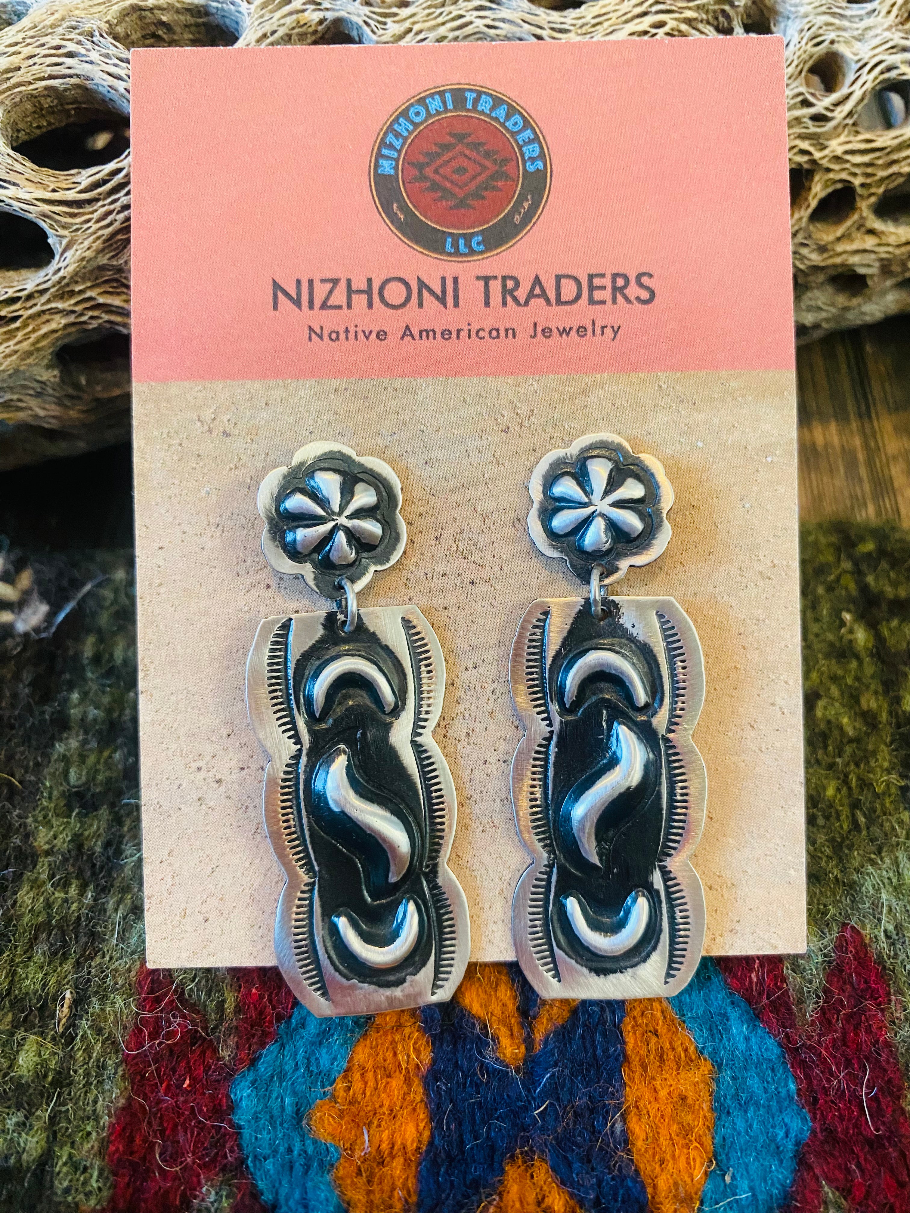 Navajo Sterling Silver Concho Dangle Earrings By Leander Tahe