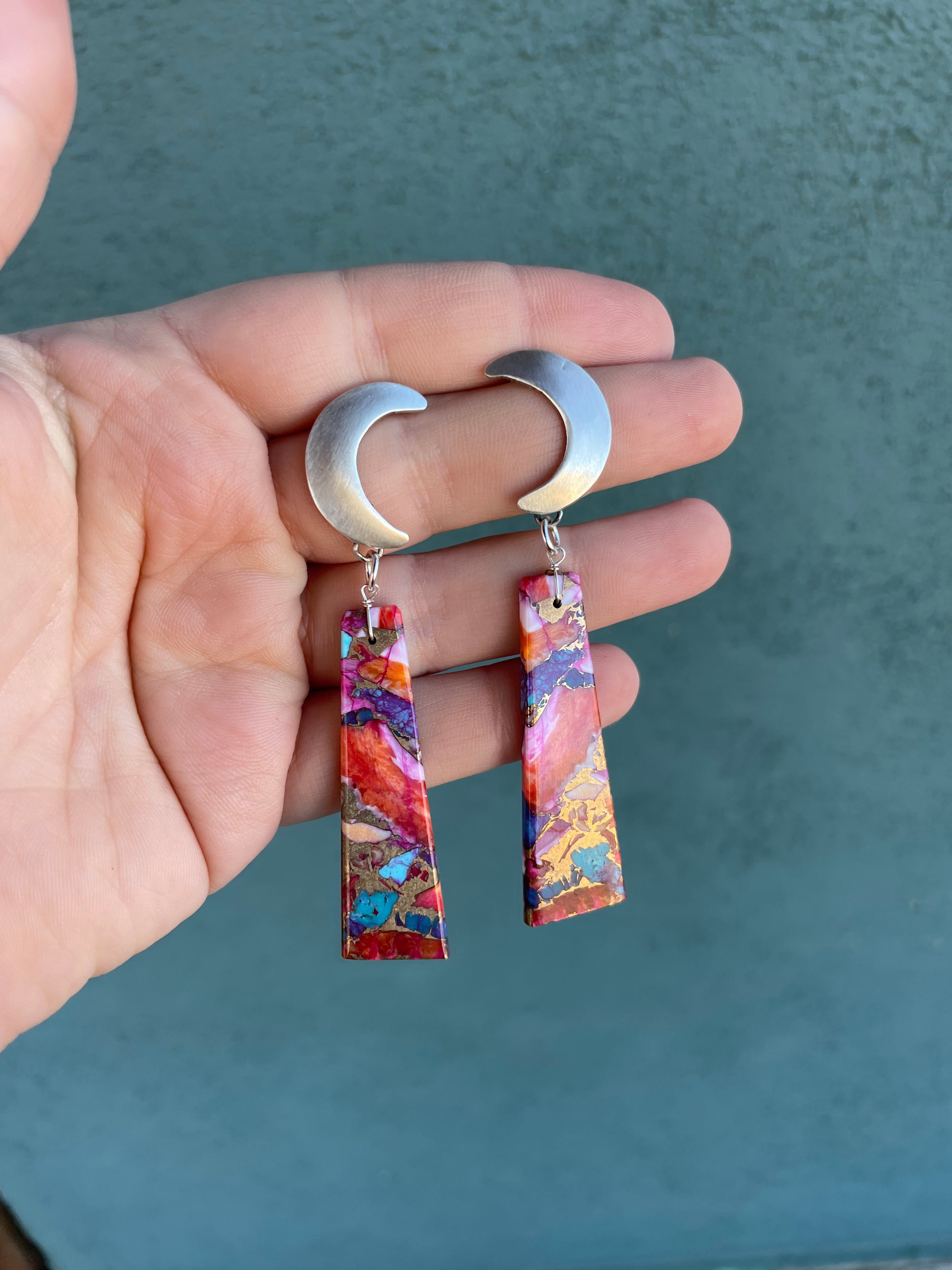 Navajo Pink Dream Mohave & Sterling Silver Moon Slab Dangles