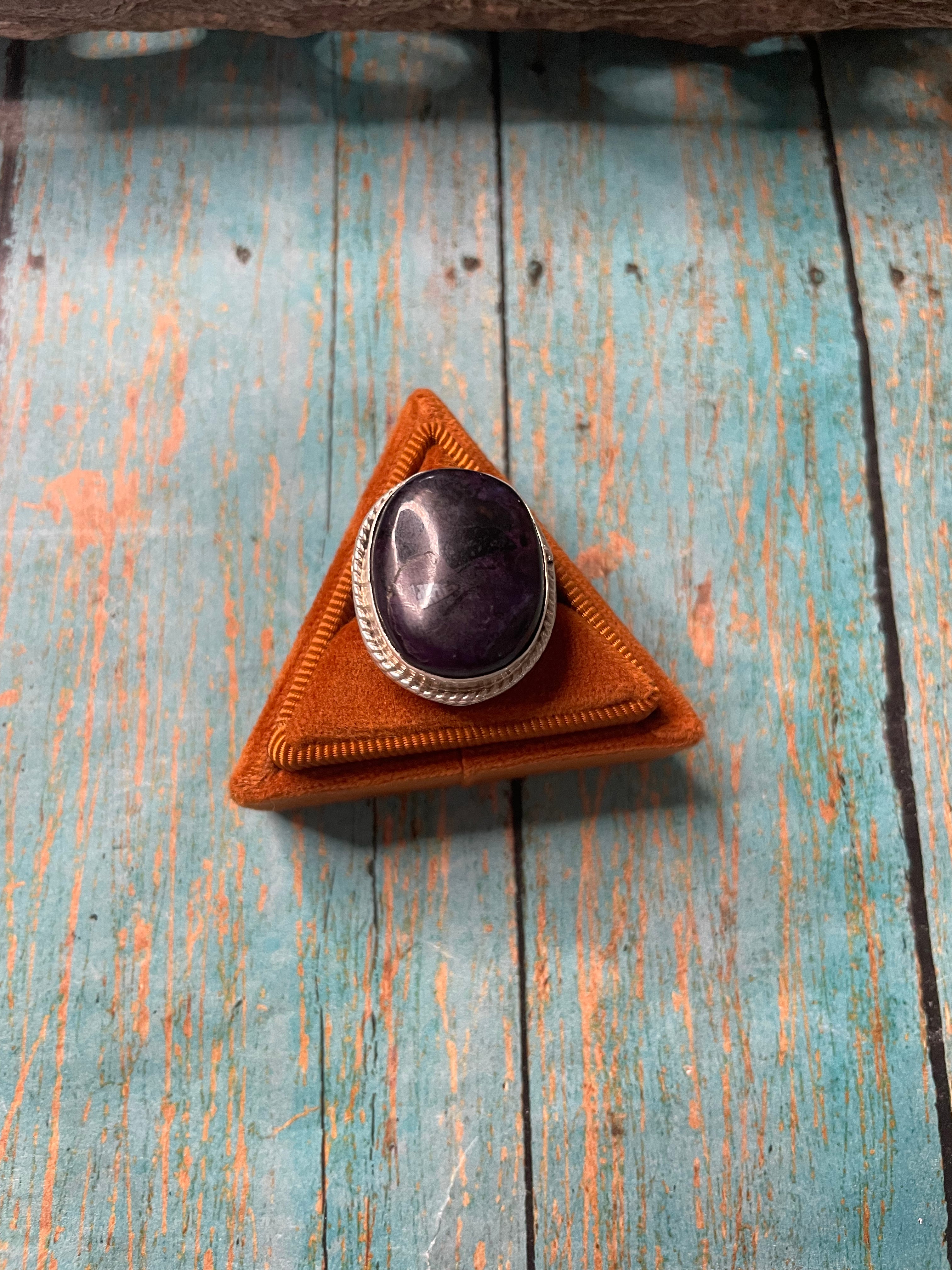 Old Pawn Navajo Sterling Silver & Charorite Ring Size 9