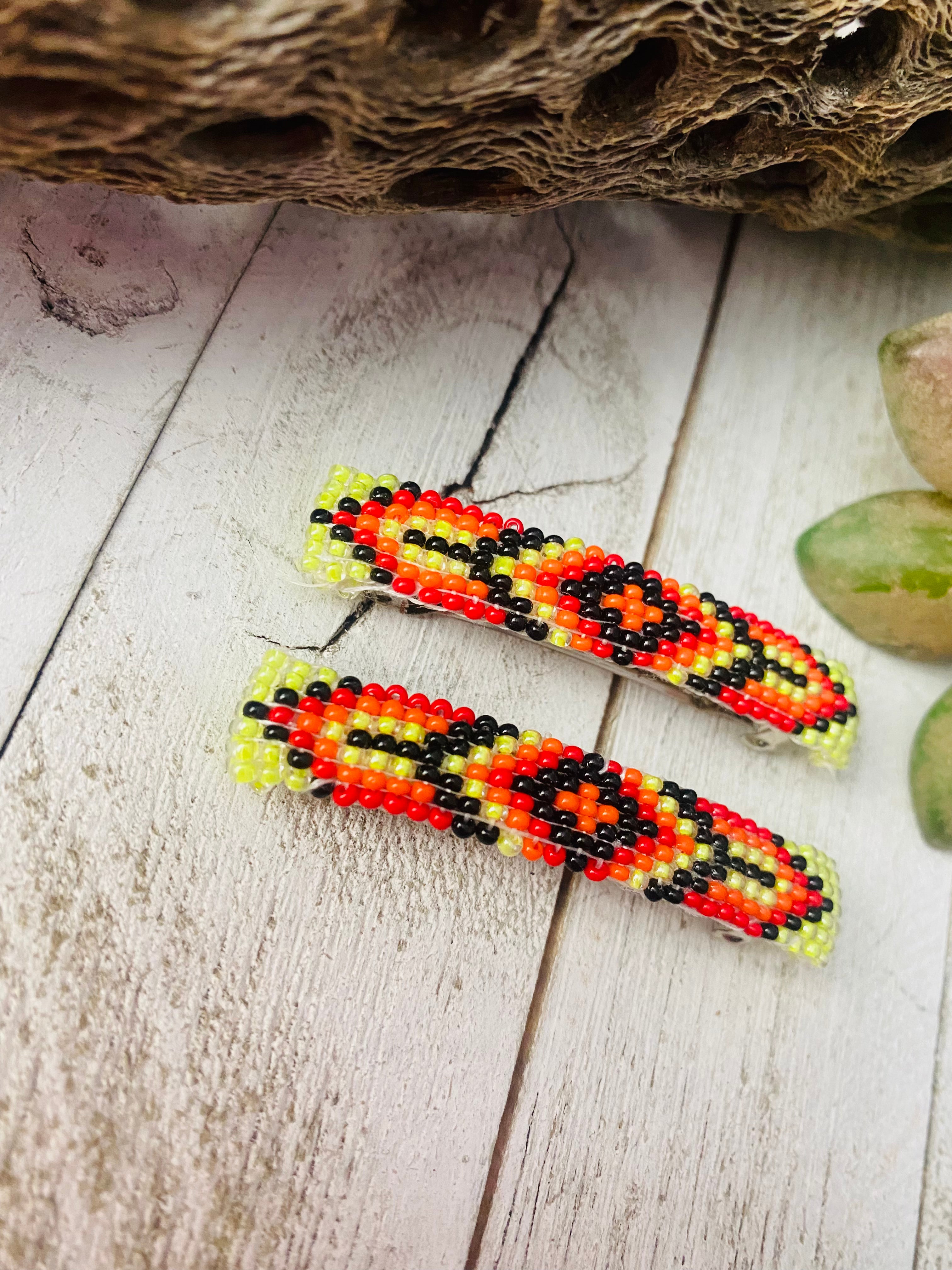 Navajo Handmade Beaded Barrette Set