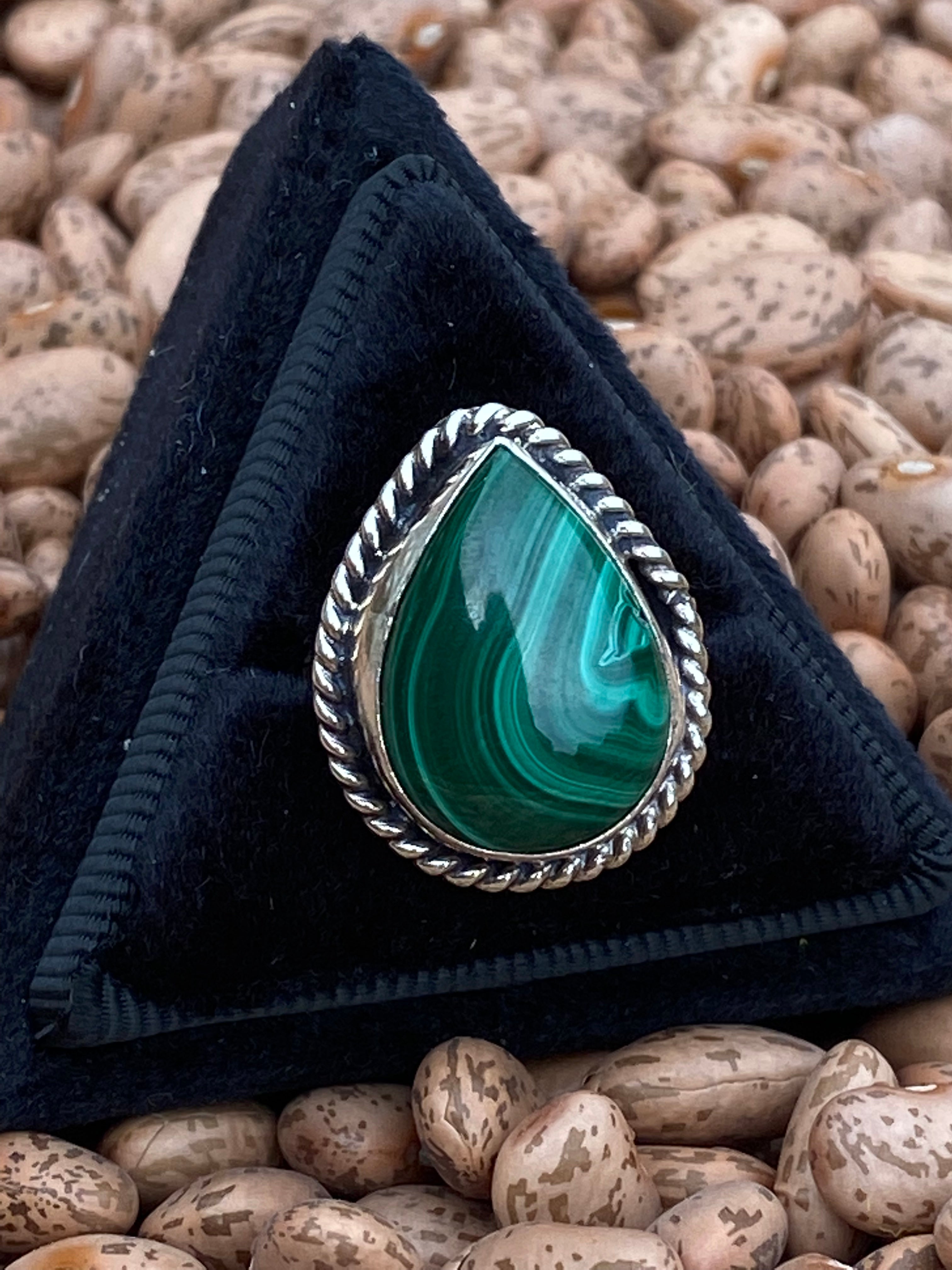 Navajo Malachite Tear Drop Sterling Silver Rings