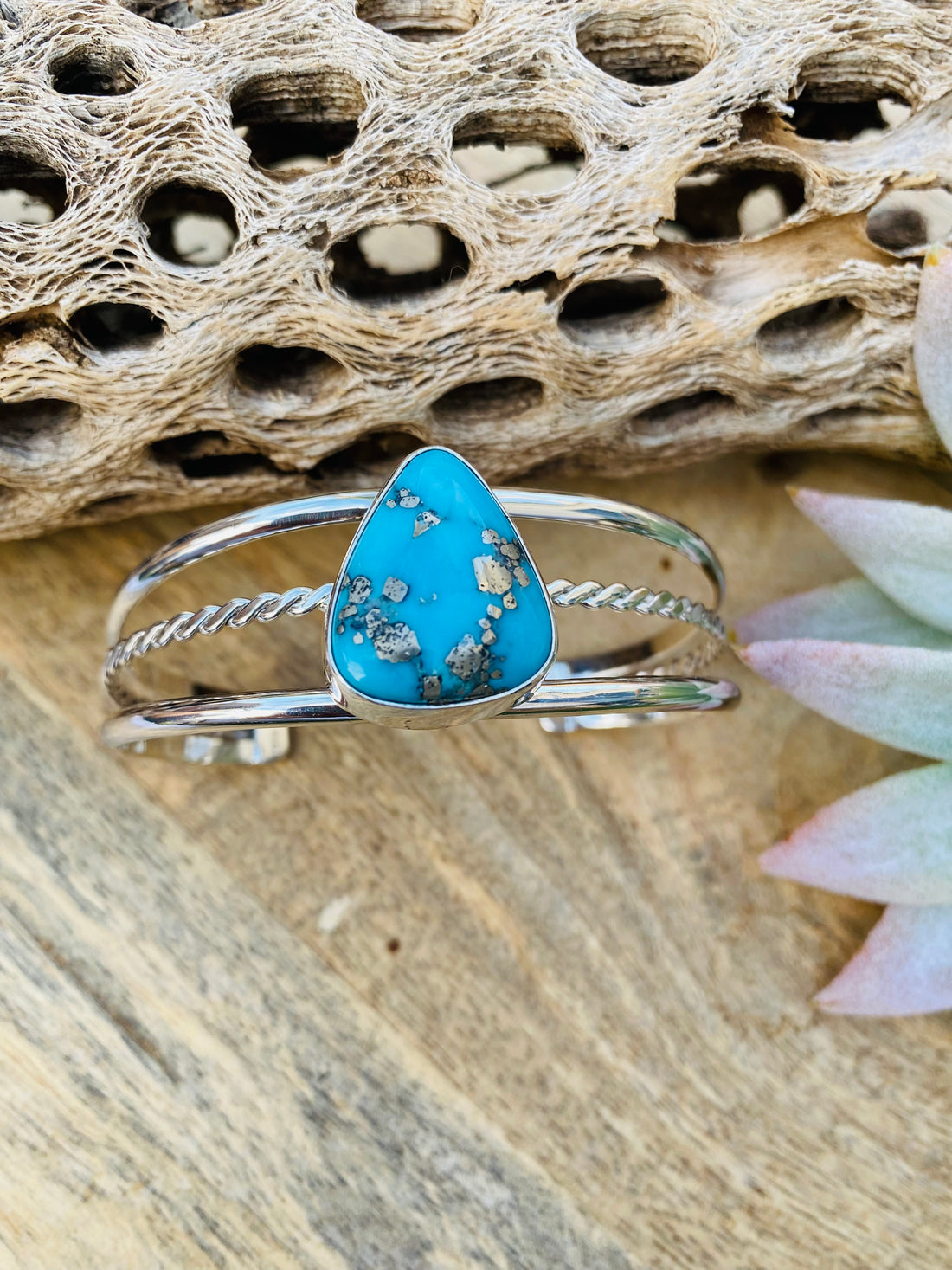 Handcrafted  Kingman Turquoise & Sterling Silver Cuff Bracelet