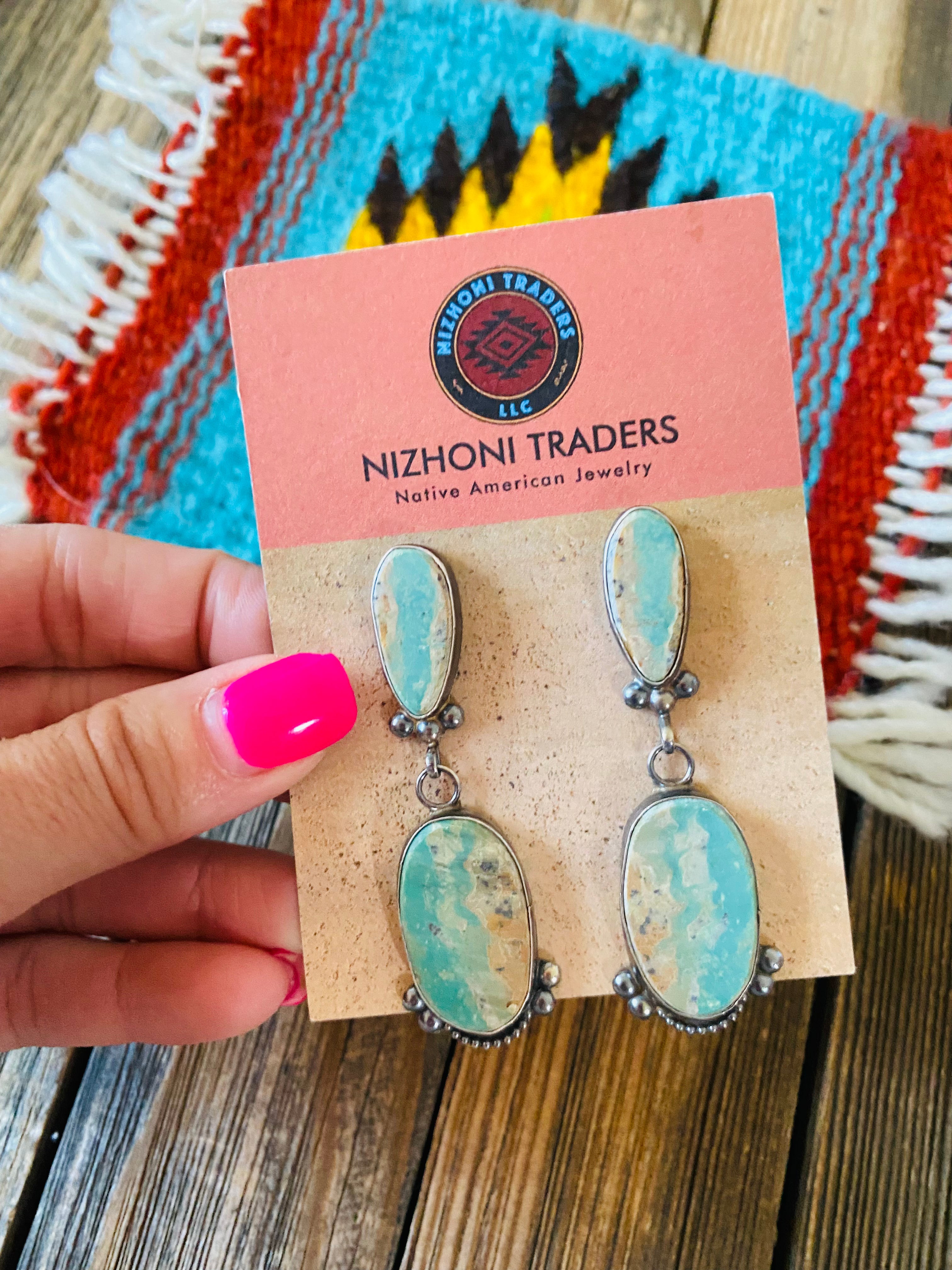 Navajo Jacqueline Silver Royston Turquoise & Sterling Silver Dangle Earrings