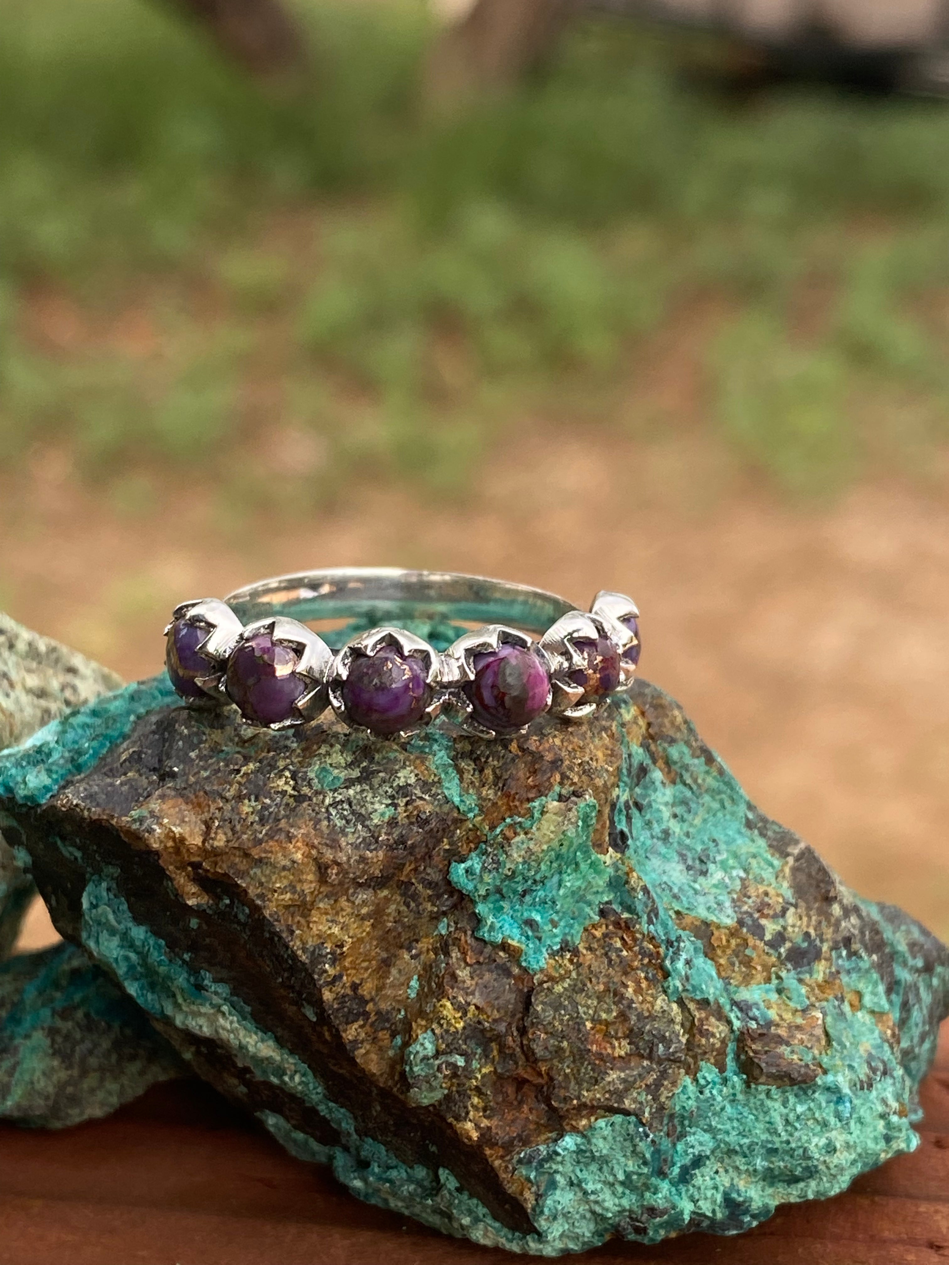 4mm Purple Mojave 6 Stone Sterling Silver Stacker Band