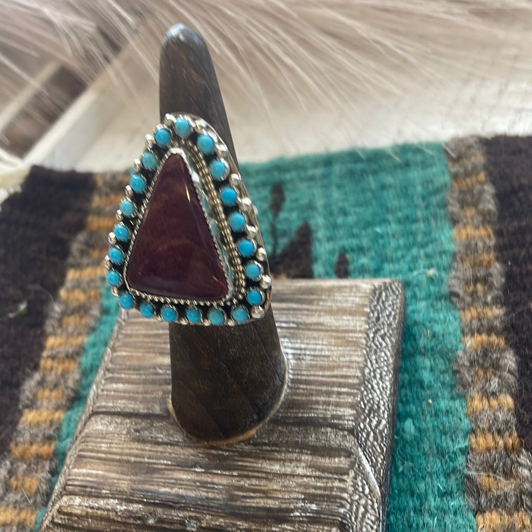 Navajo Sterling Silver, Turquoise & Purple Spiny Ring Size 5.5