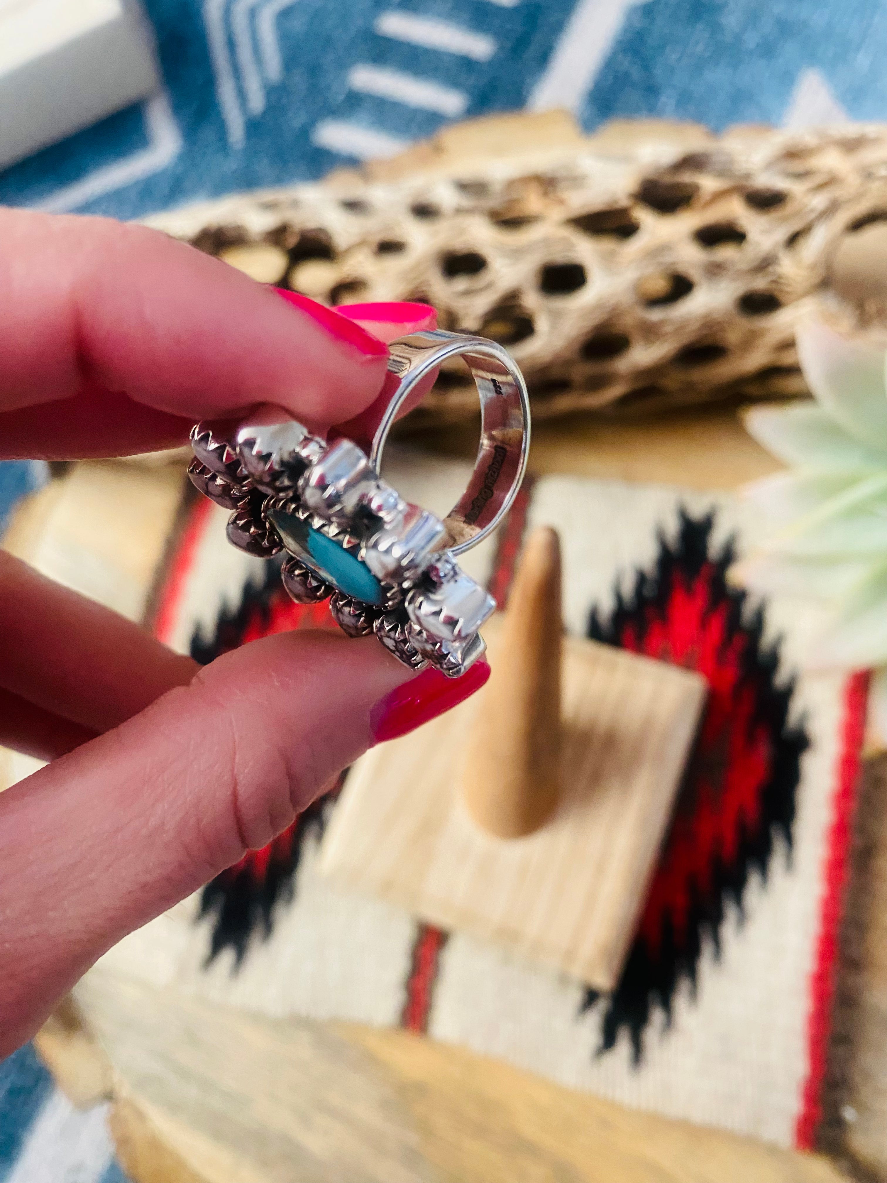 Handmade Sterling Silver, Wild Horse & Turquoise Cluster Adjustable Ring