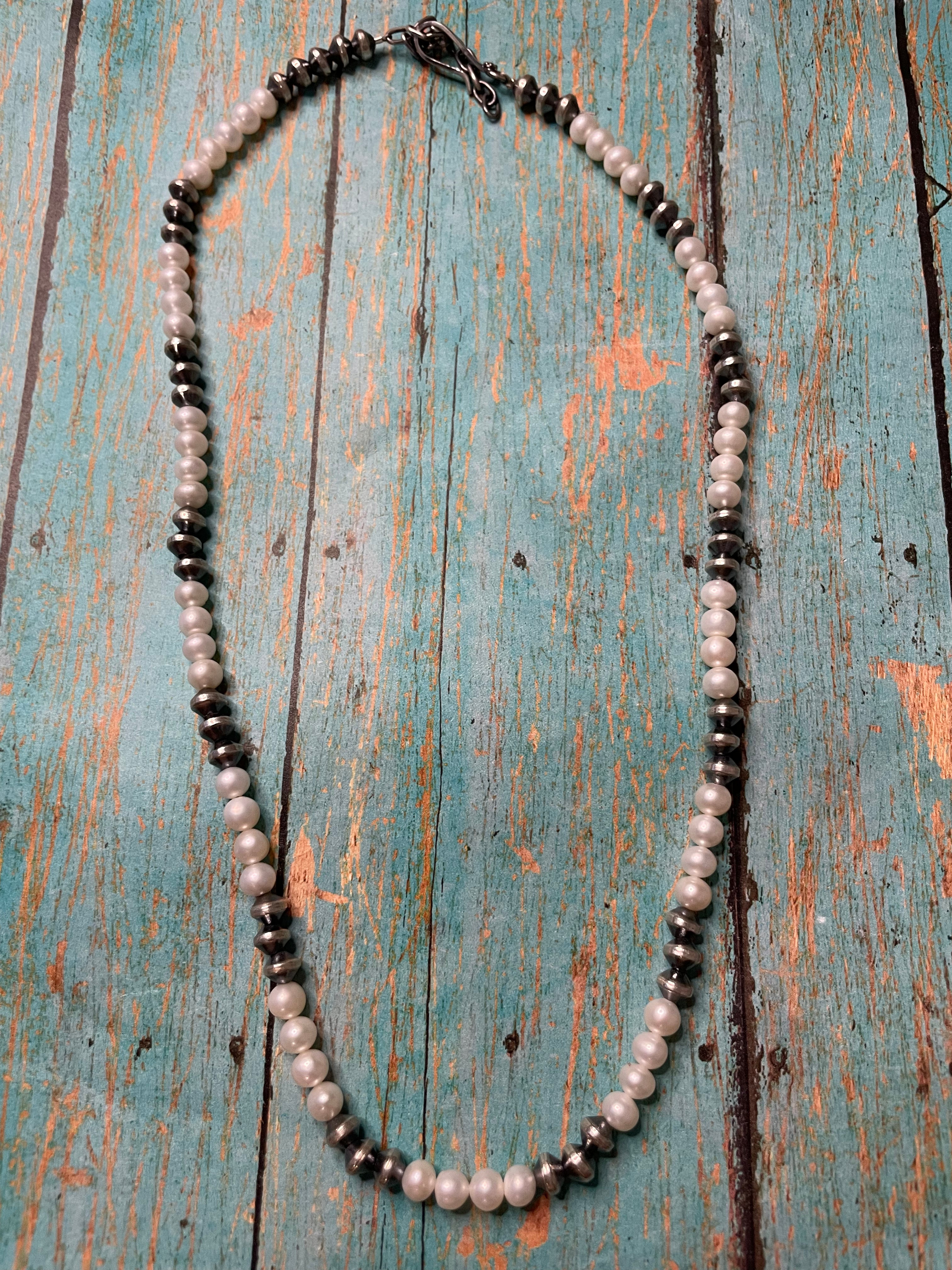 Handcrafted Sterling Silver and Freshwater Pearl Necklace 18”