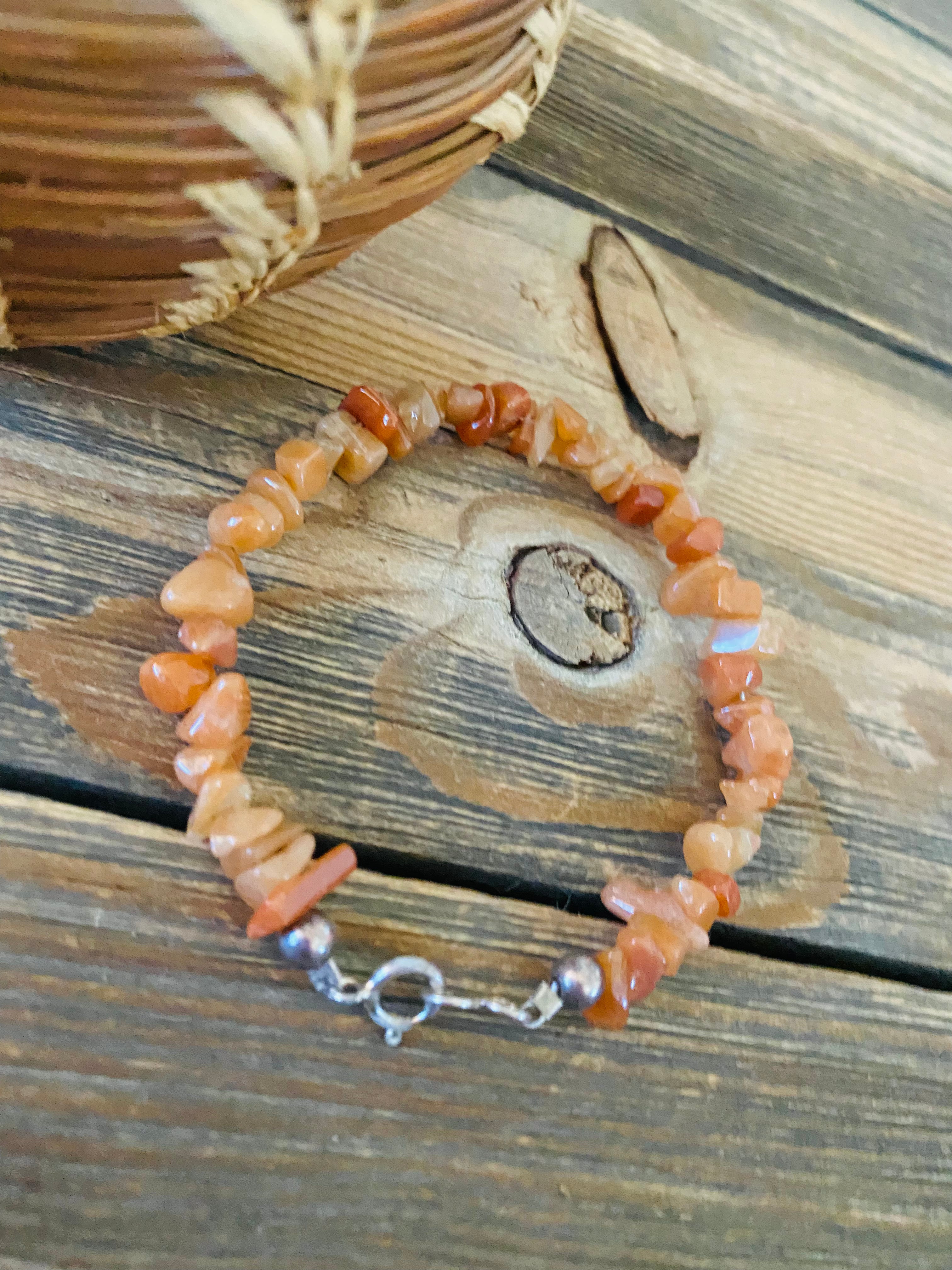 Navajo Carnelian & Sterling Silver Beaded Bracelet