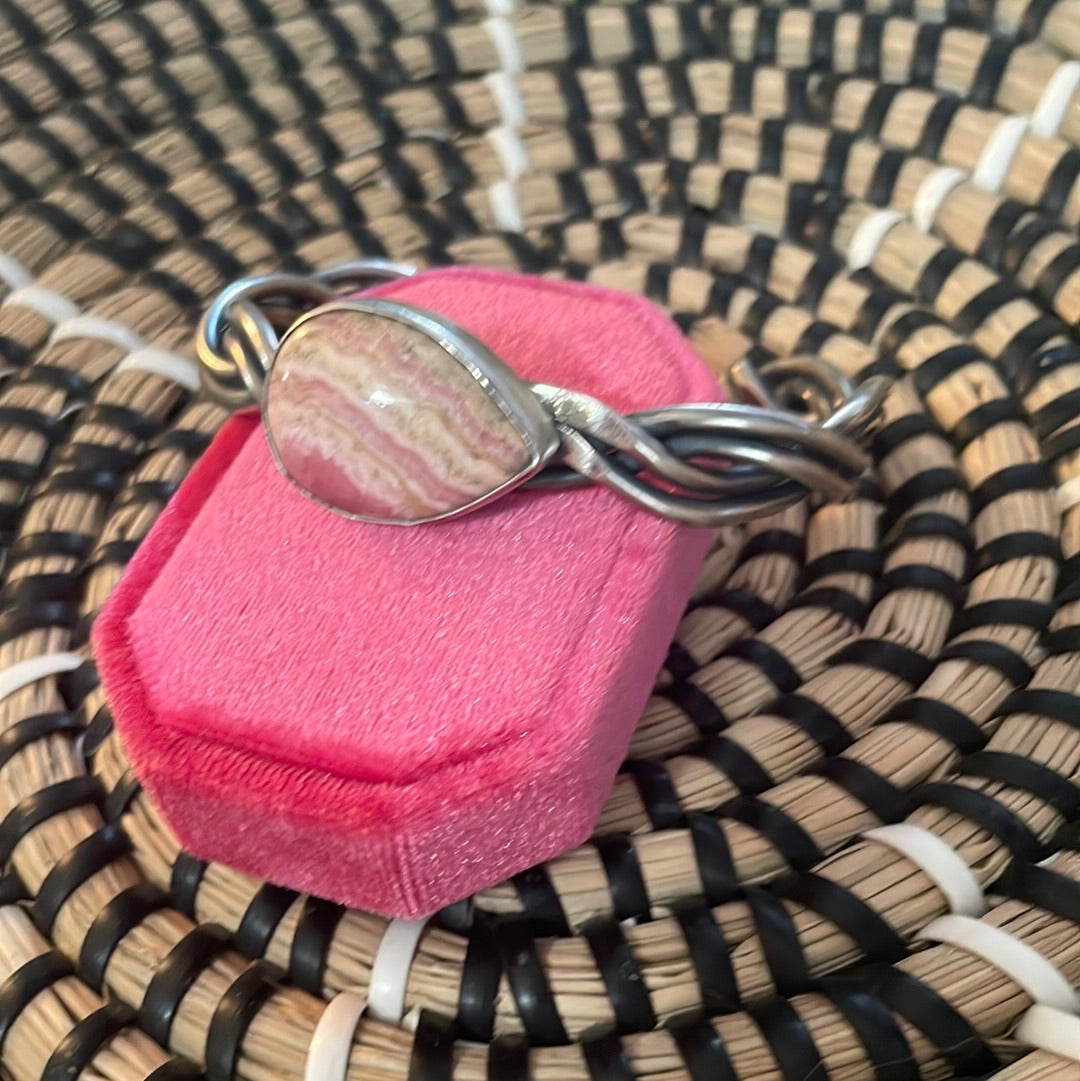 Navajo Sterling Silver And Rhodochrosite Cuff Bracelet