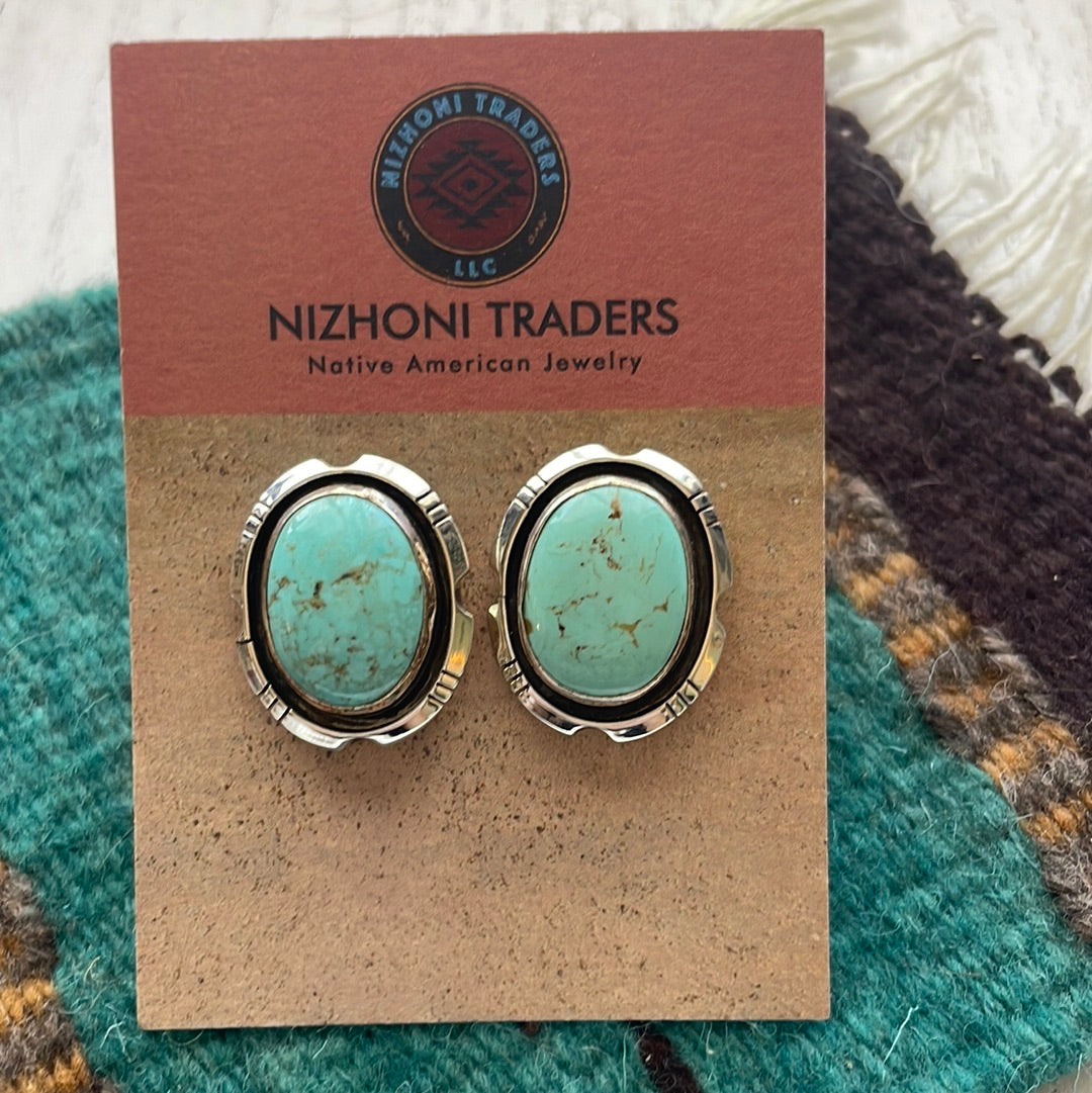 Beautiful Navajo Turquoise And Sterling Silver Post Earrings