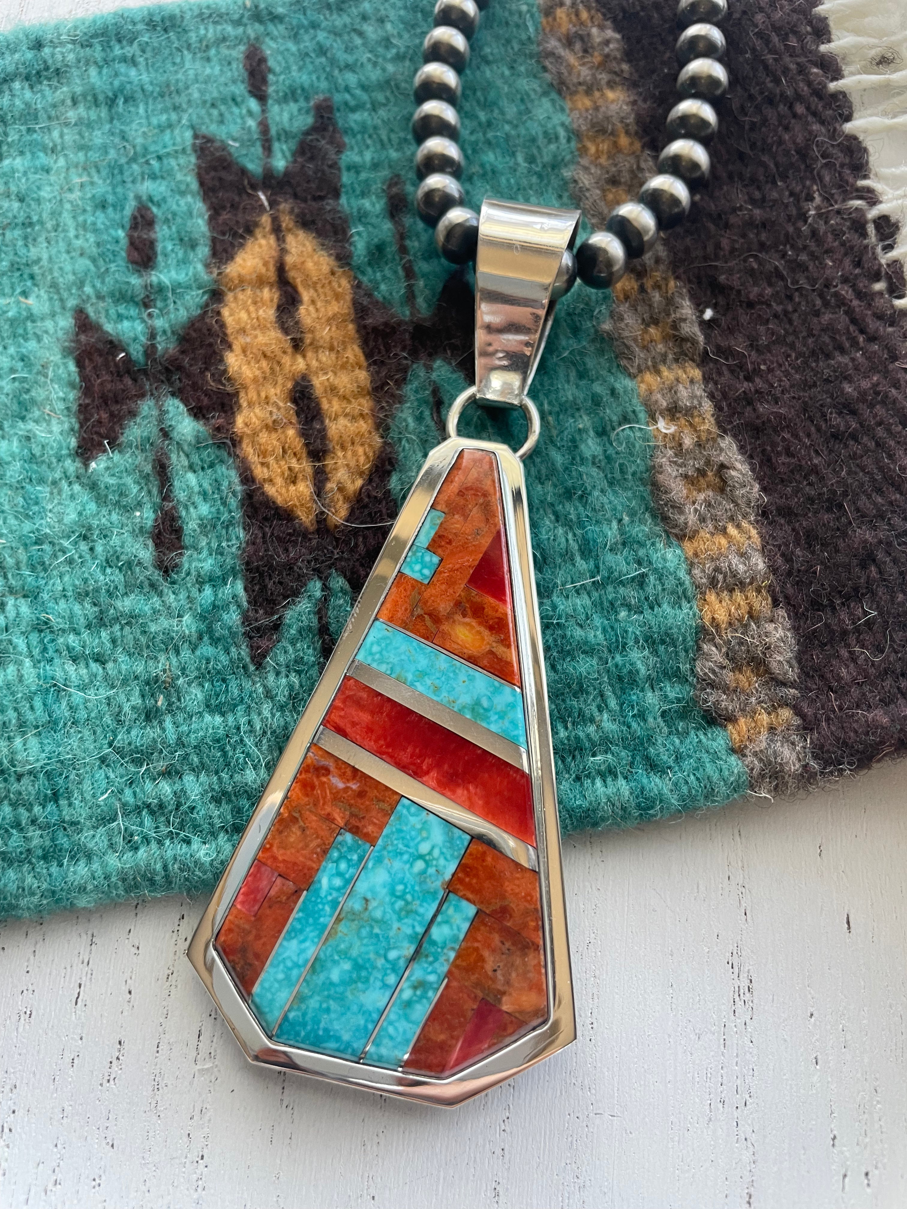 Domingo Sterling Silver & Multi Stone Inlay Pendant Signed