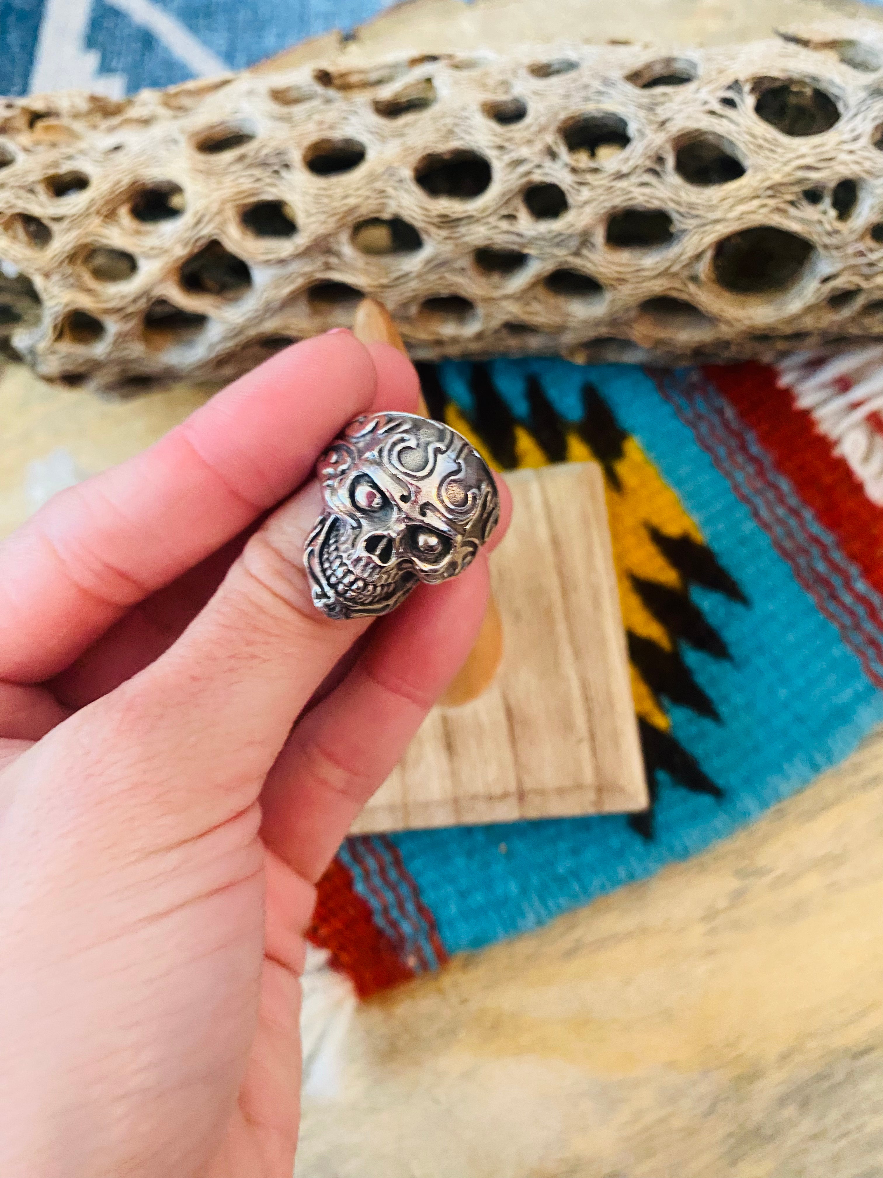 Handmade Sterling Silver Skull Ring Size 8.5