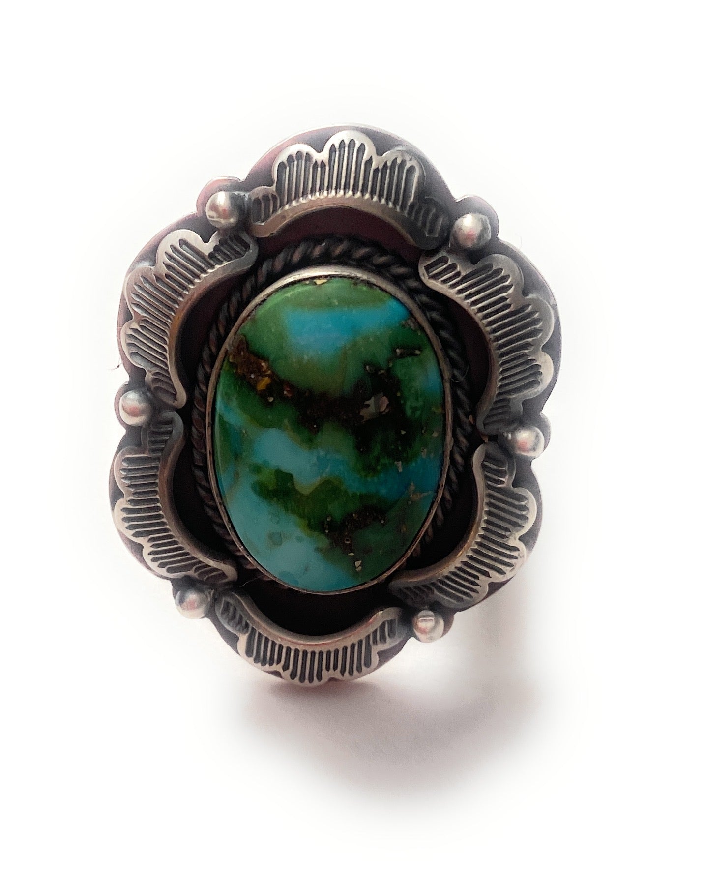 Navajo Sonoran Gold Turquoise & Sterling Silver Ring Size 8