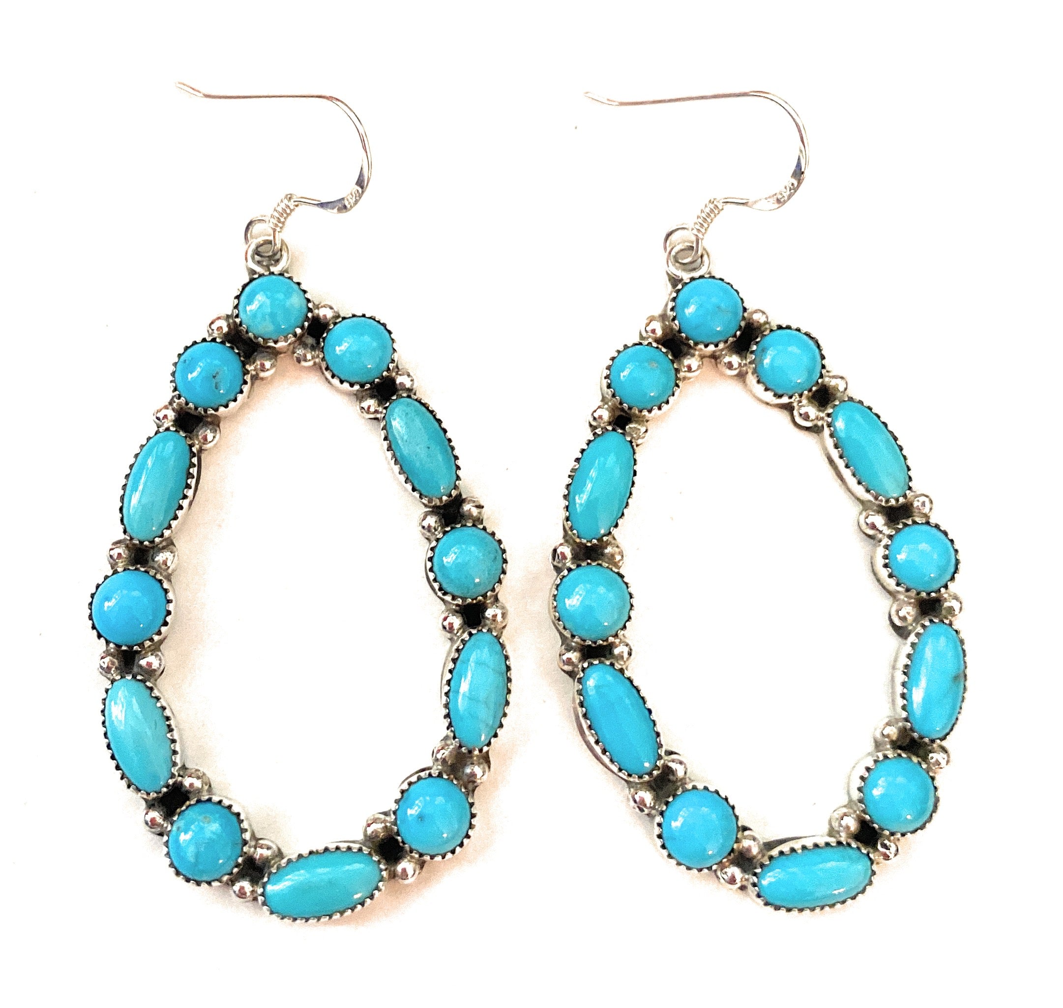 Navajo Sleeping Beauty Turquoise & Sterling Silver Dangle Earrings