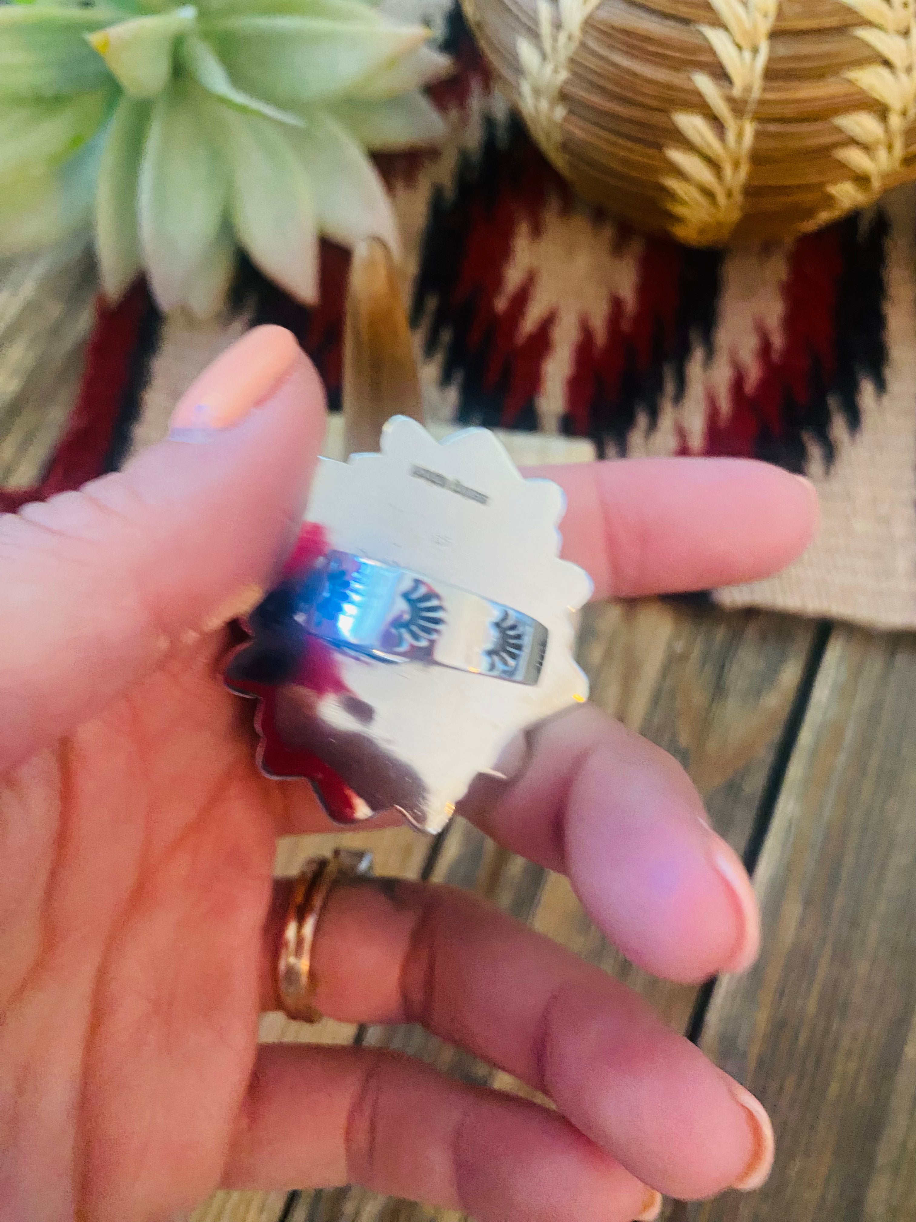 Handmade Sterling Silver, Orange Mojave & Opal Cluster Adjustable Ring