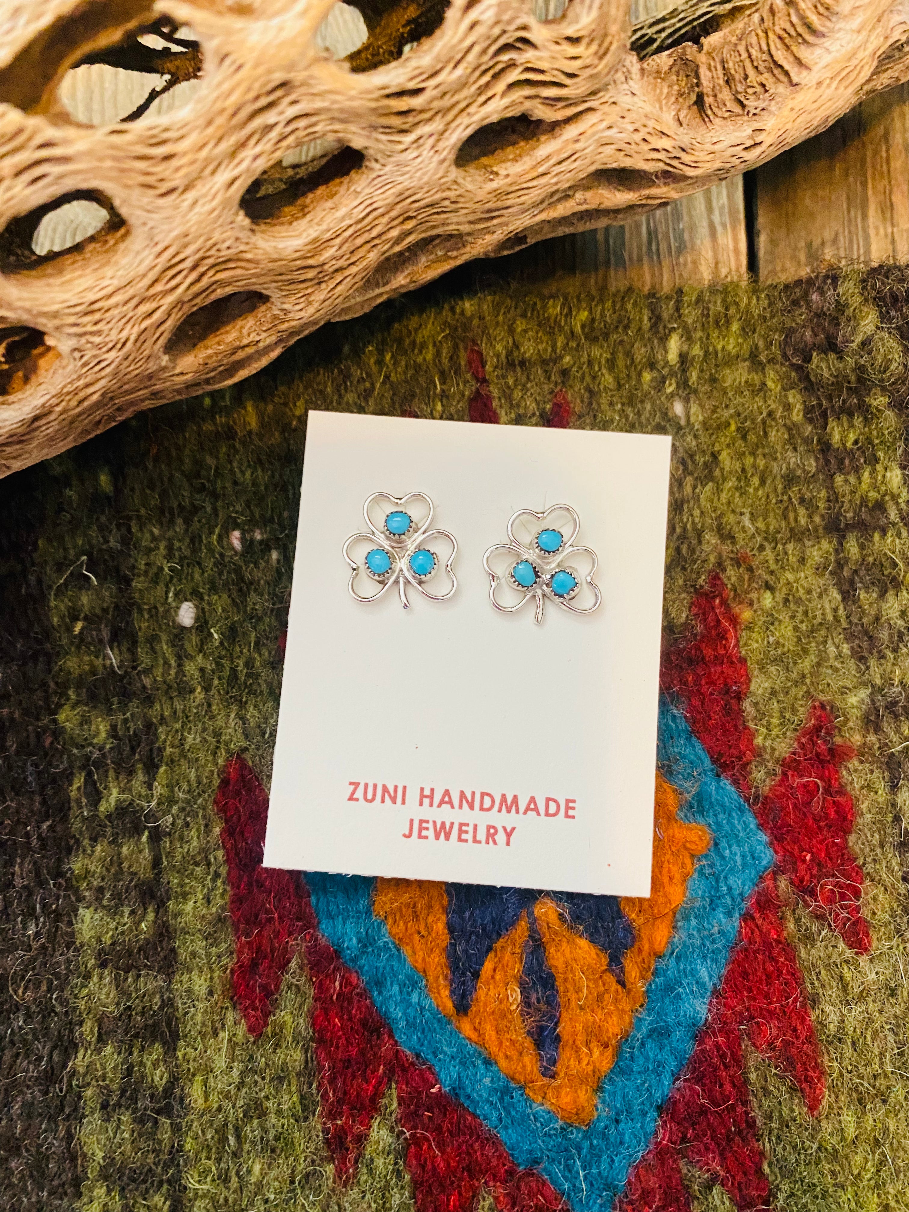 Zuni Sterling Silver & Turquoise Clover Stud Earrings