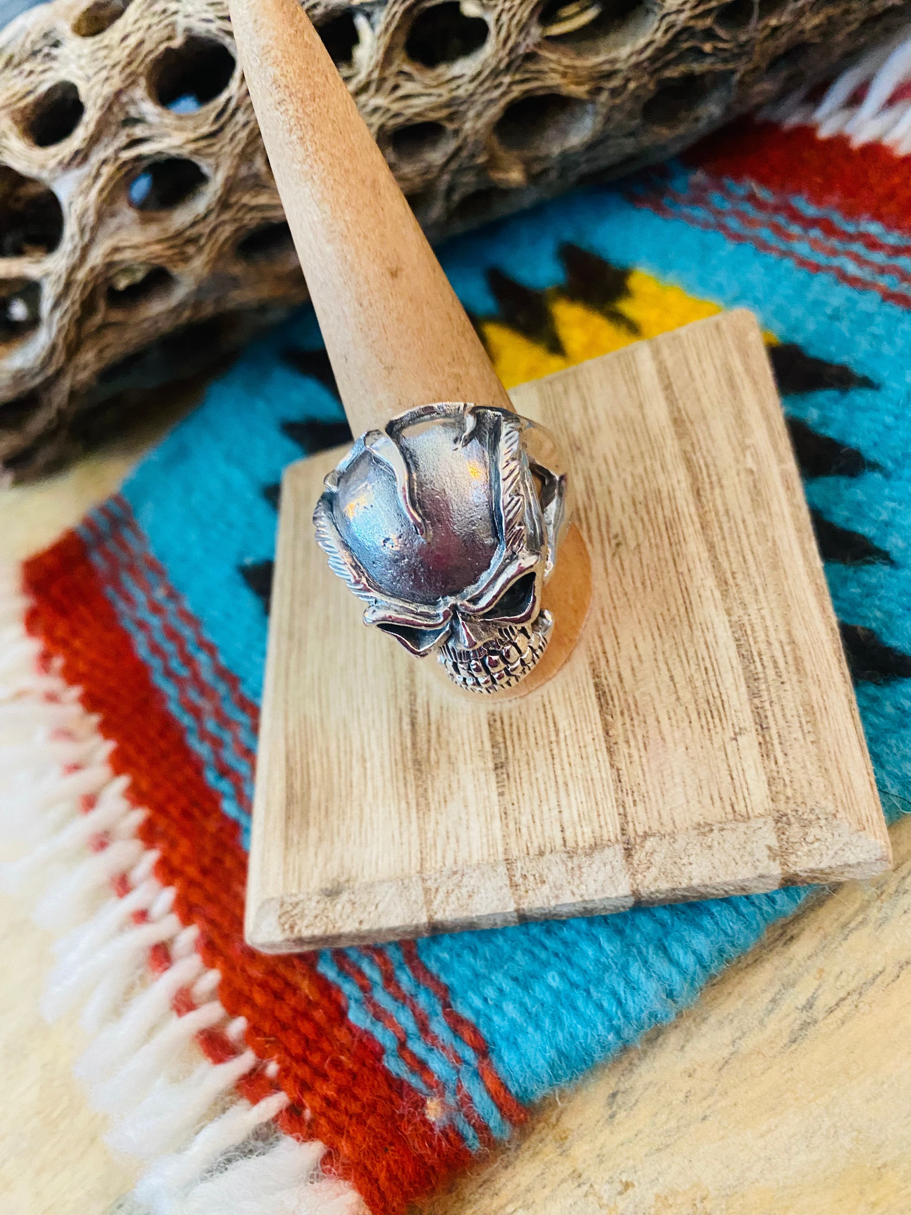 Handmade Sterling Silver Skull Ring Size 9.5