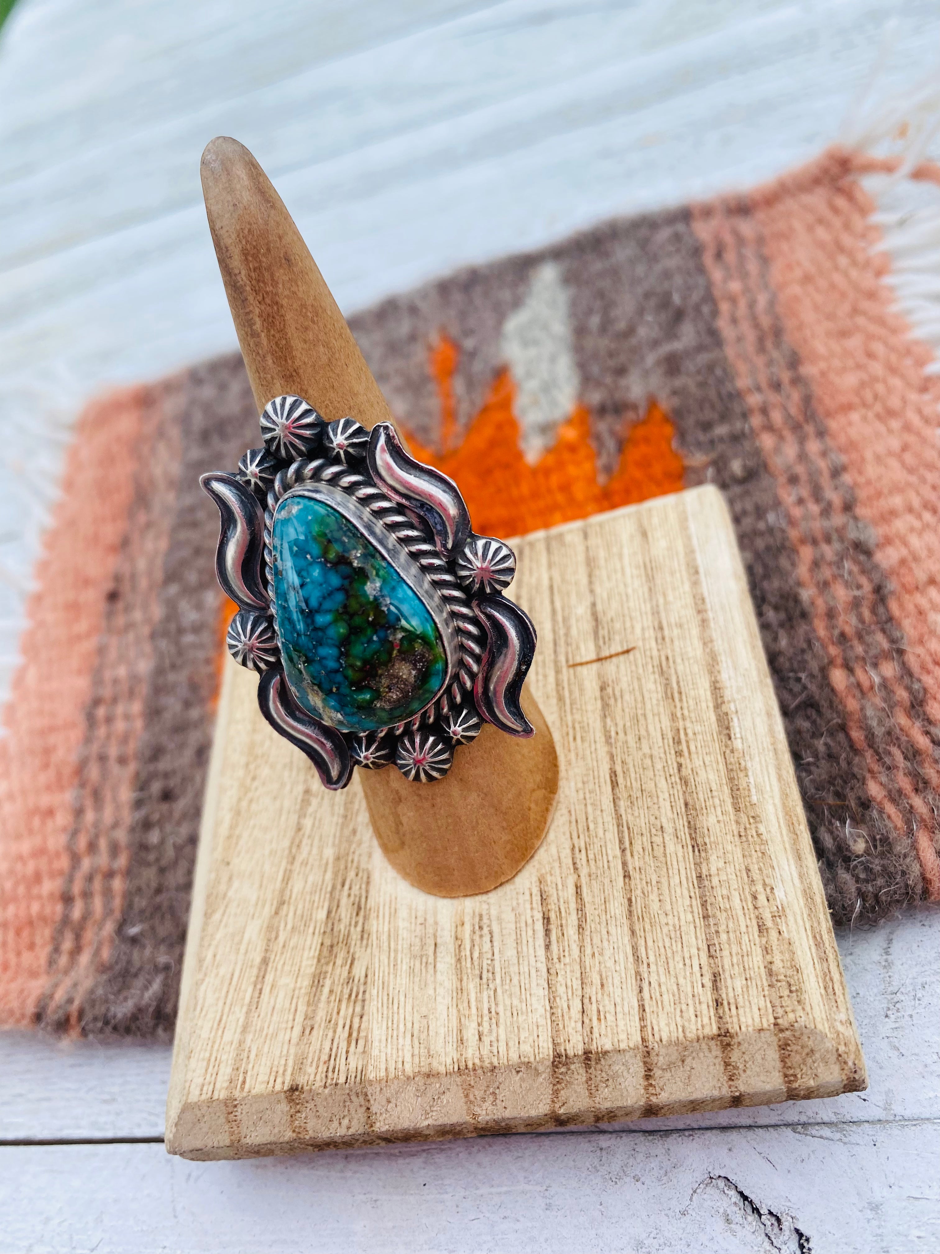 Navajo Kingman Web Turquoise & Sterling Silver Ring Size 6