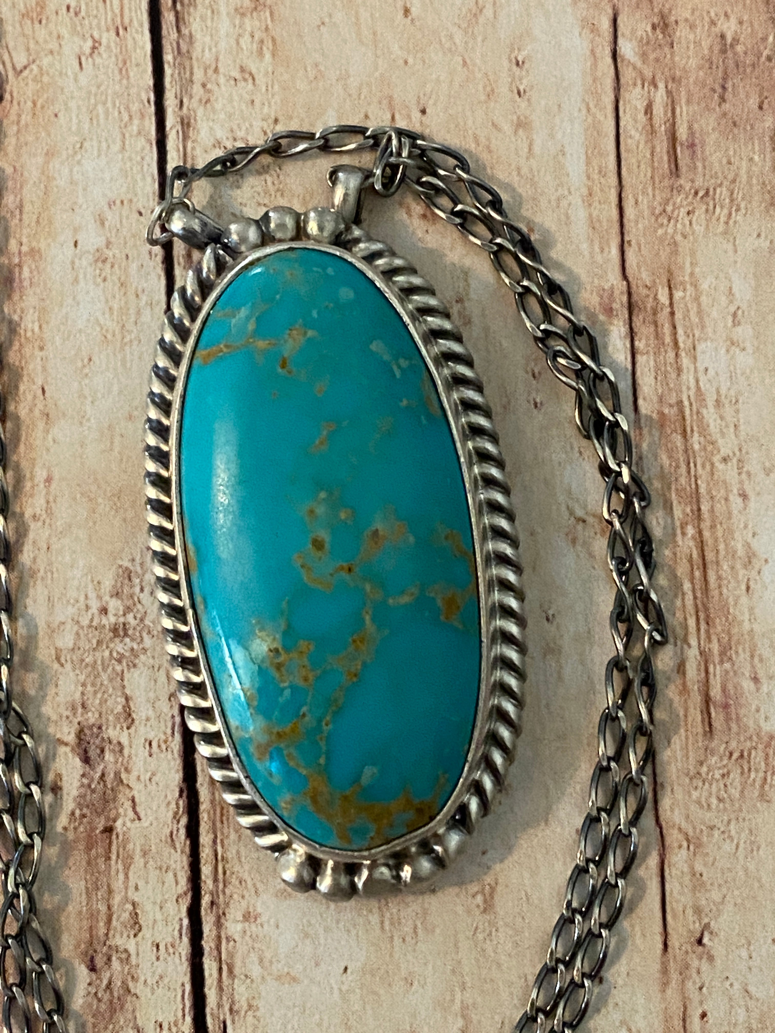 Navajo Sterling Silver And Turquoise Stone Southwest Necklace Signed