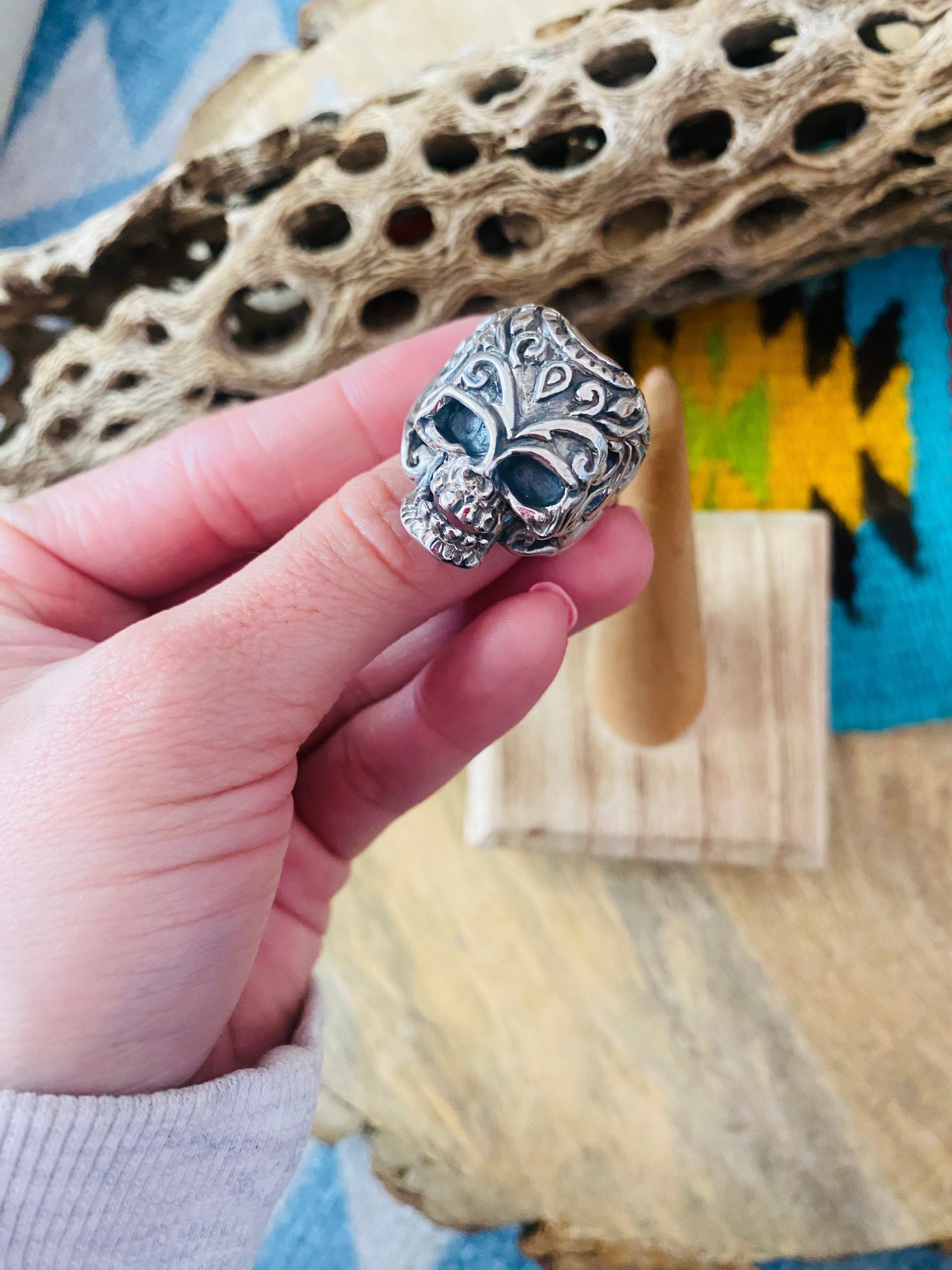 Handmade Sterling Silver Skull Ring Size 9