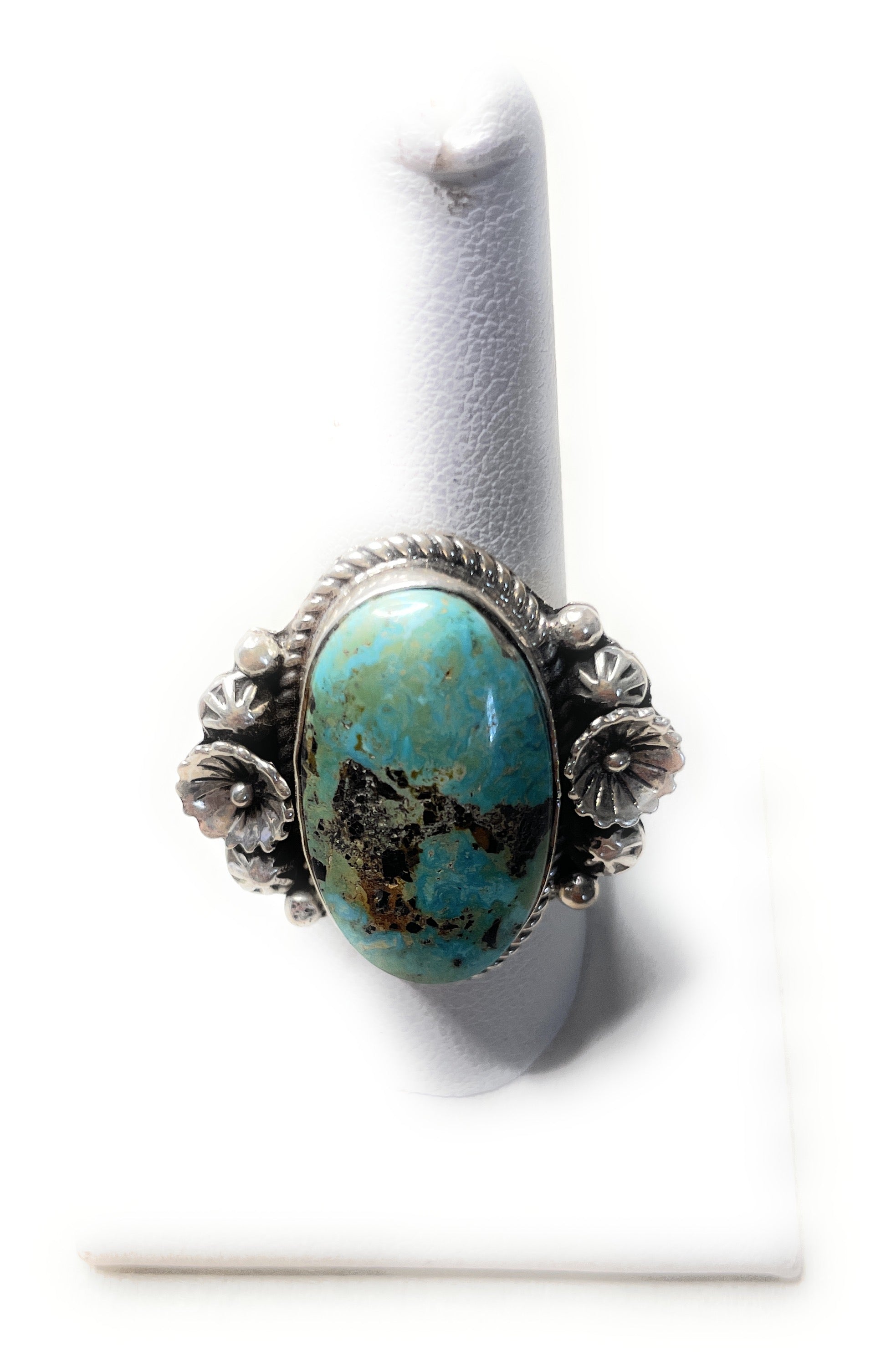 Old Pawn Navajo Sterling Silver & Turquoise Ring Size 10