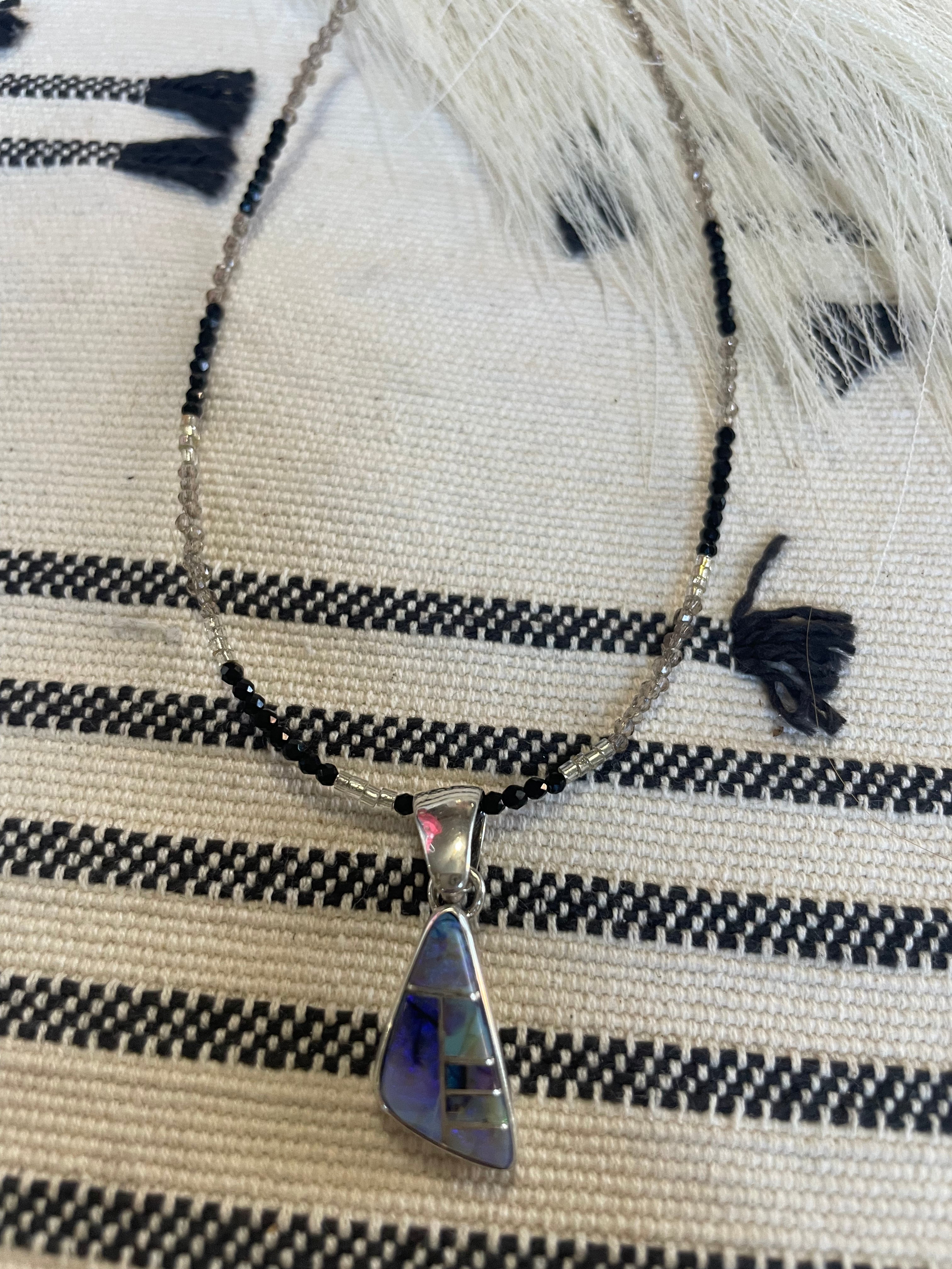 Navajo Sterling Silver & Blue Opal Inlay Pendant