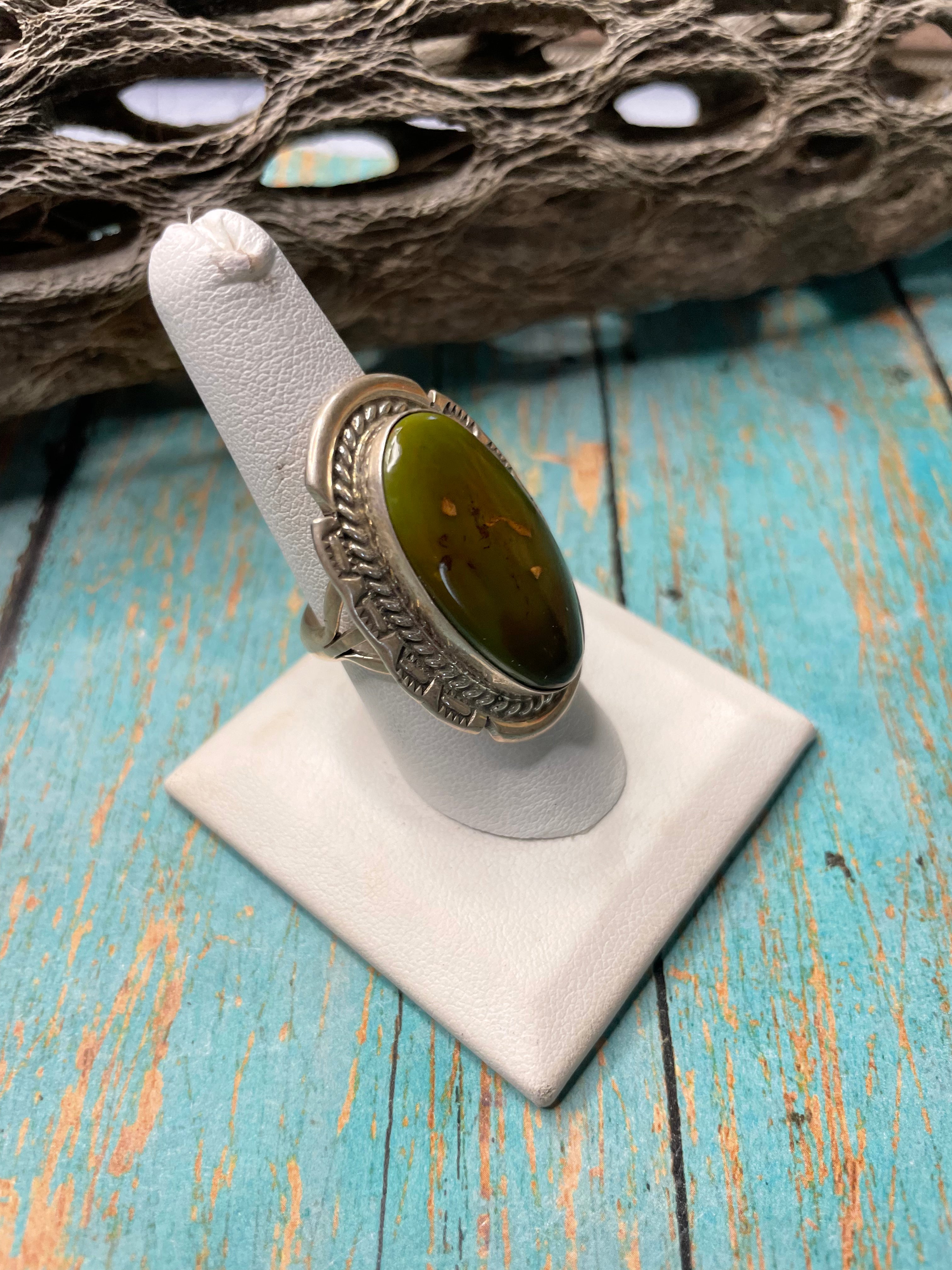 Old Pawn Navajo Sterling Silver & Royston Turquoise Ring Size 9