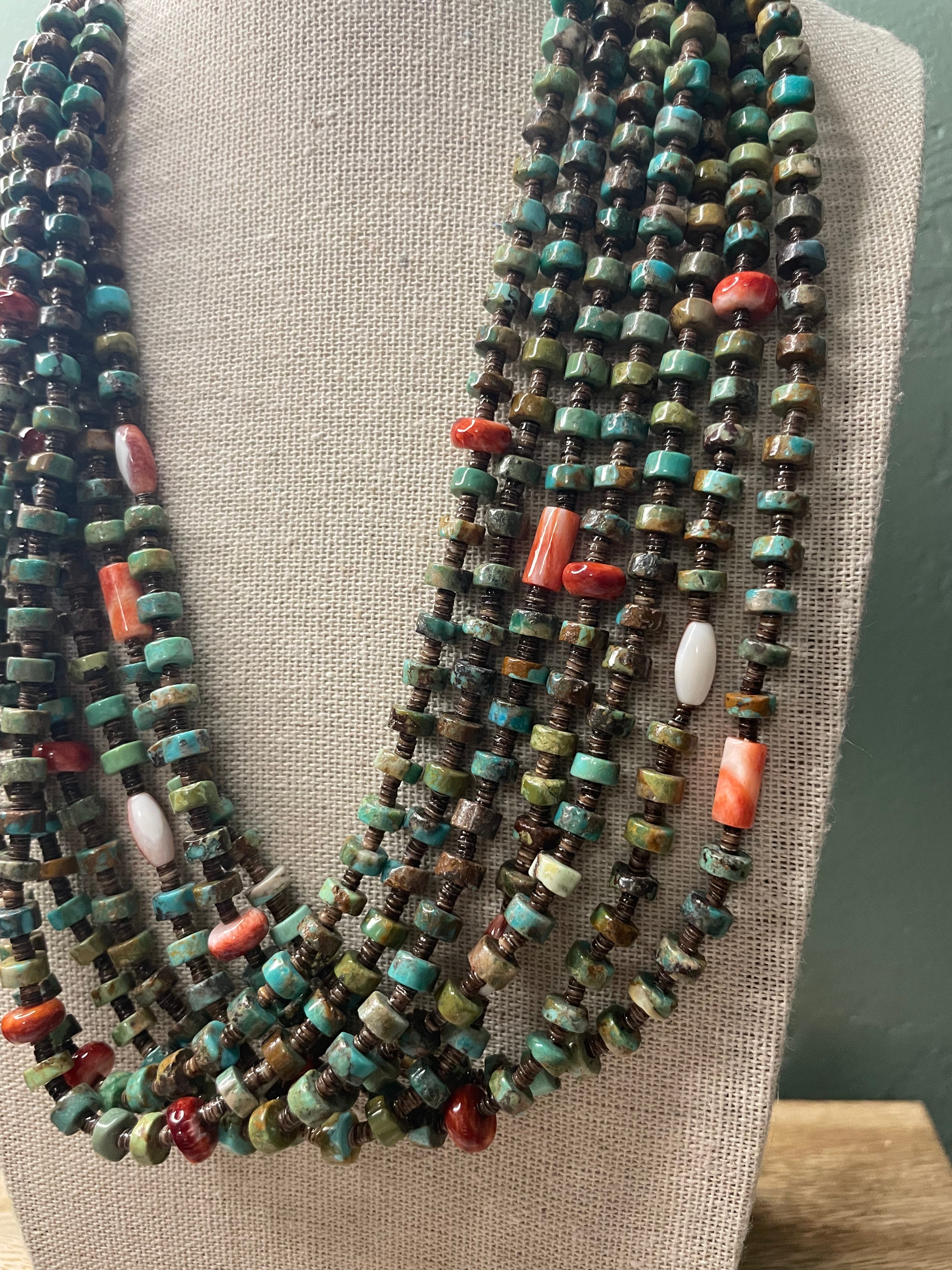 Navajo Multi Stone And Heishi Seven Strand Beaded Necklace