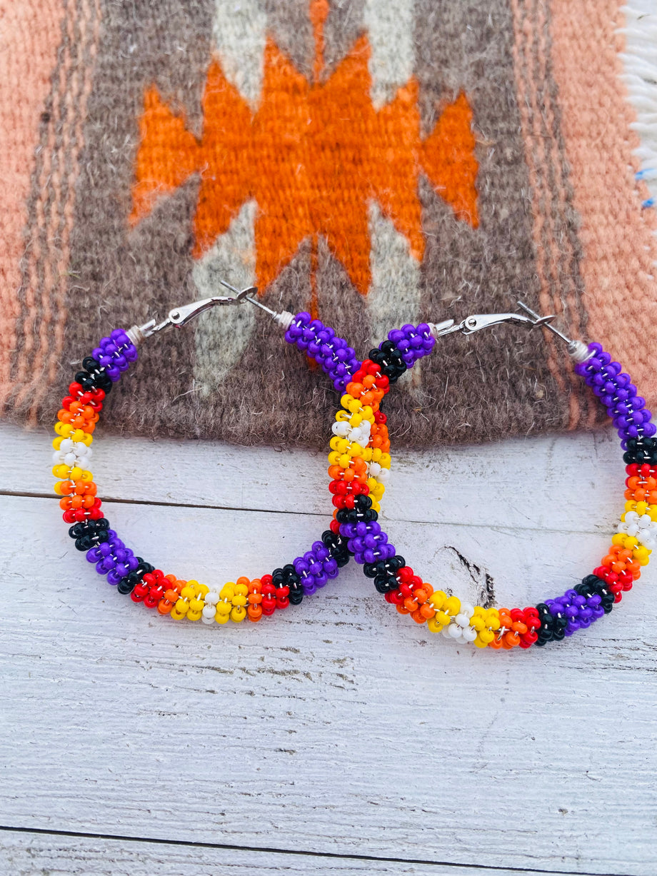 Navajo Handmade Beaded Hoop Earrings Nizhoni Traders LLC