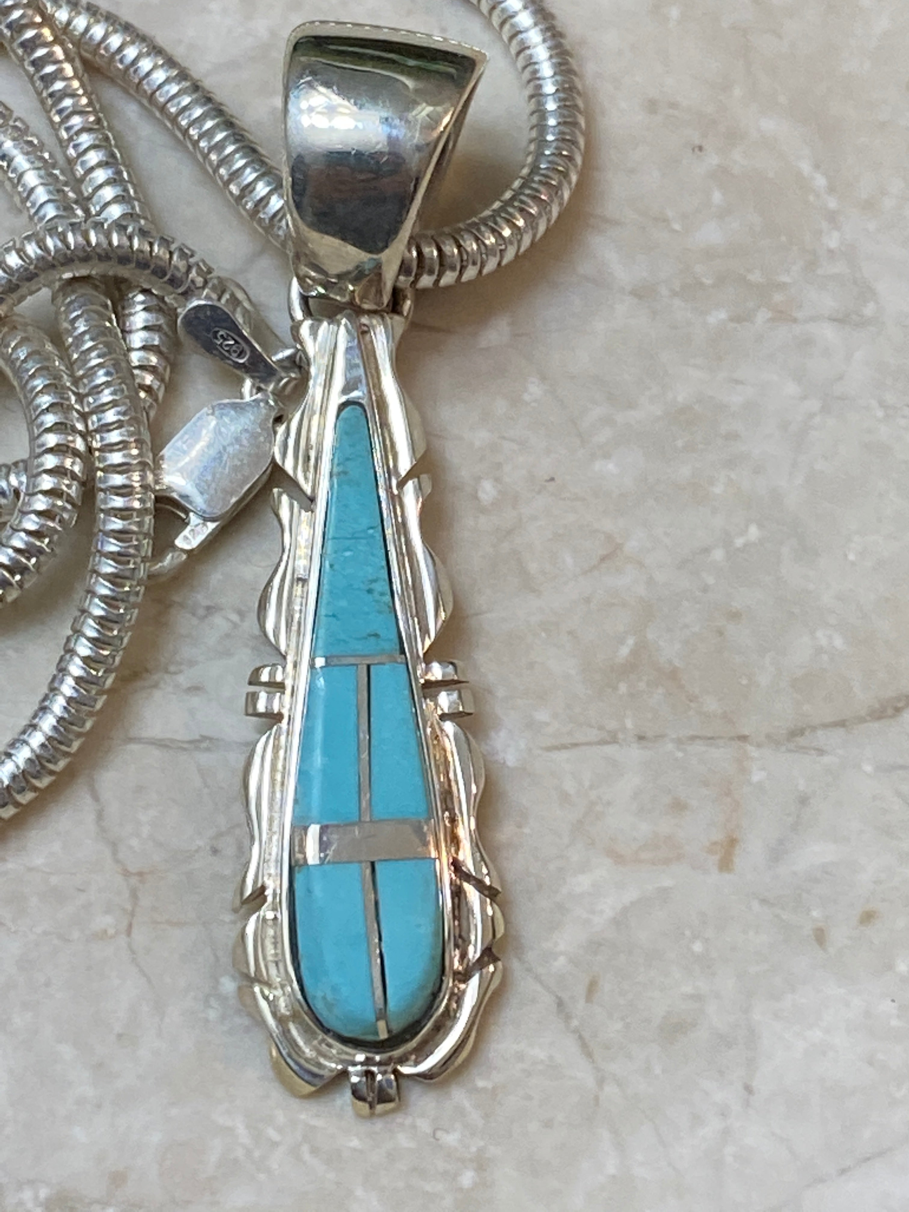 Navajo Turquoise 8 & Sterling Silver Jagged Pendant